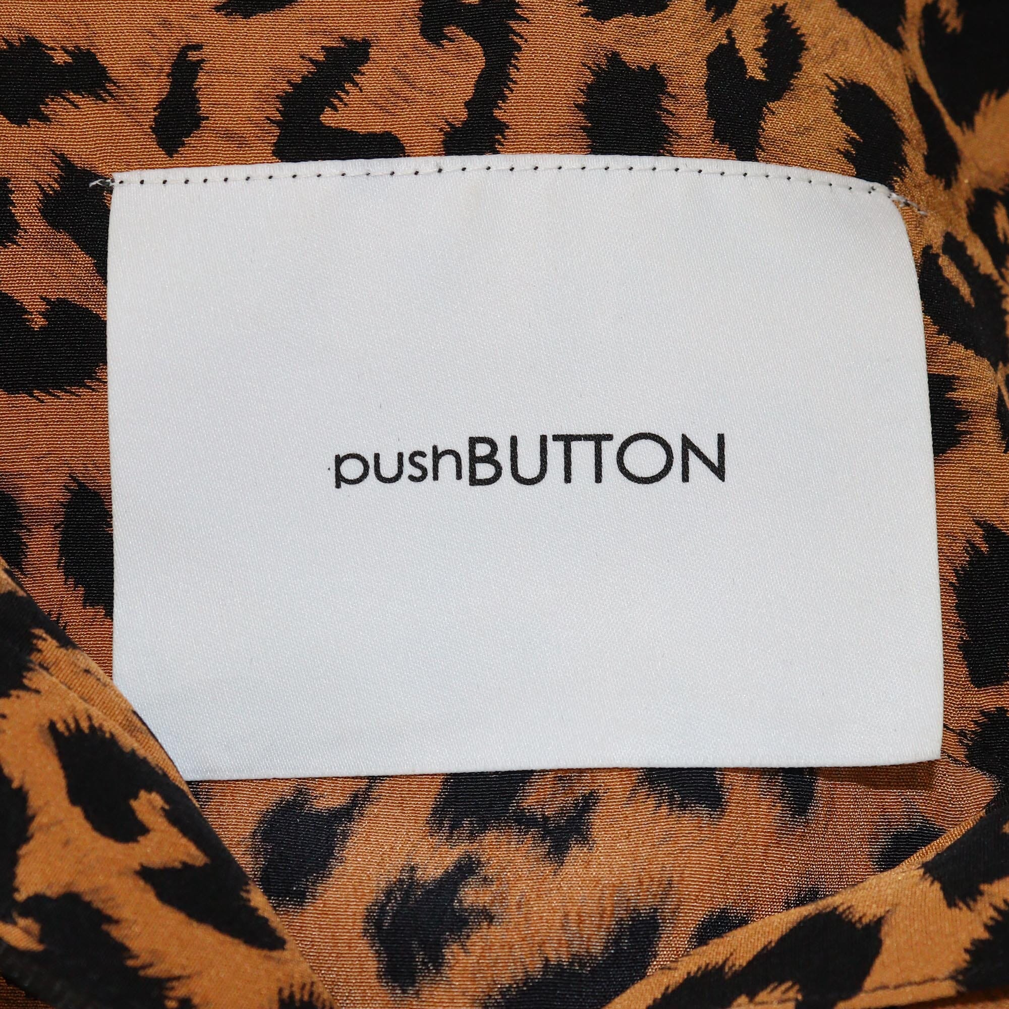 Pushbutton Brown Leopard Print Long Sleeve Blouse Womens Pushbutton
