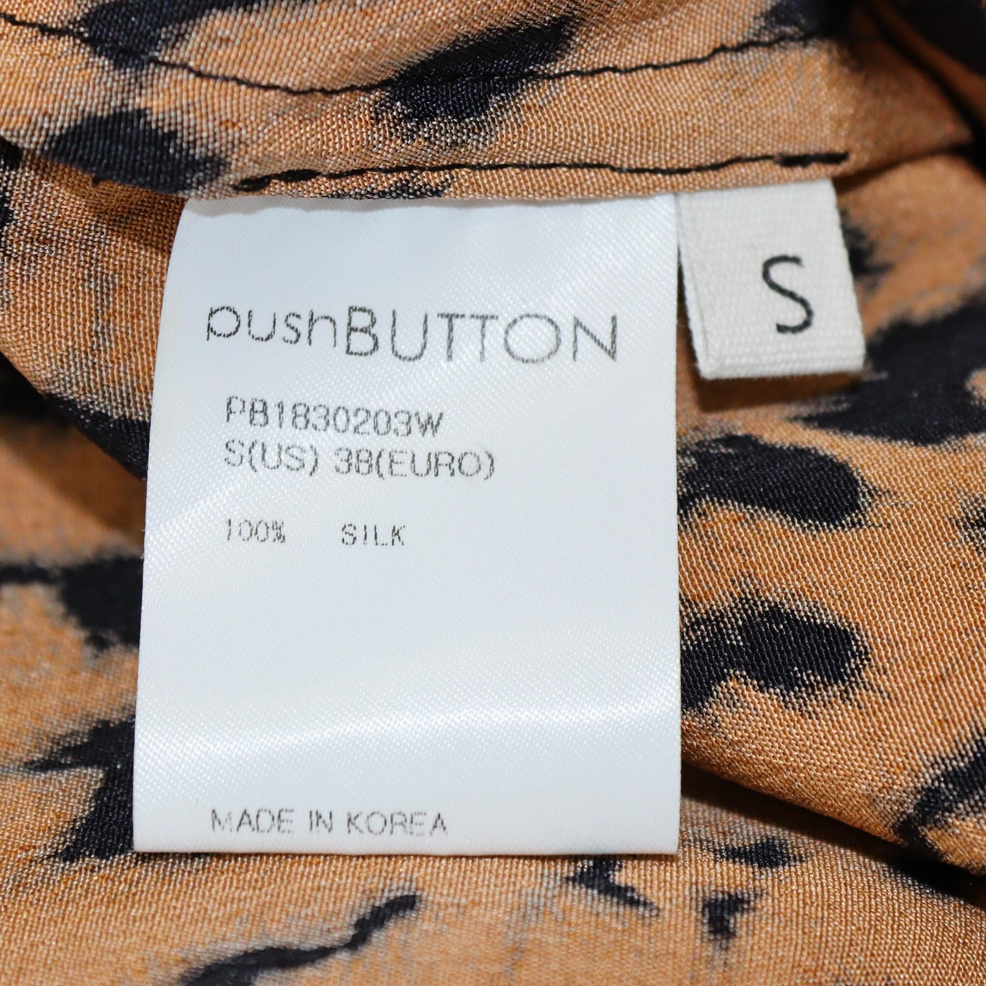 Pushbutton Brown Leopard Print Long Sleeve Blouse Womens Pushbutton