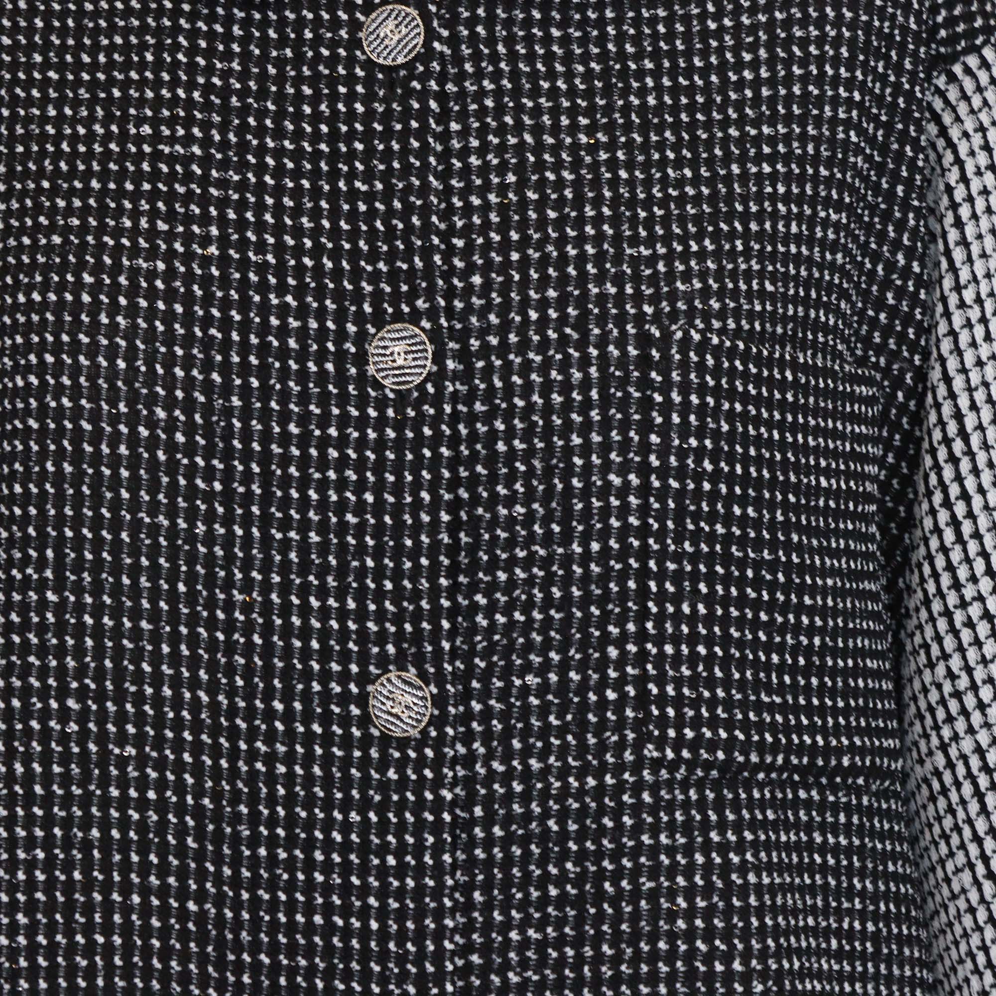 Chanel Black/White Tweed Houndstooth Print Three Quarter Sleeve Shirt