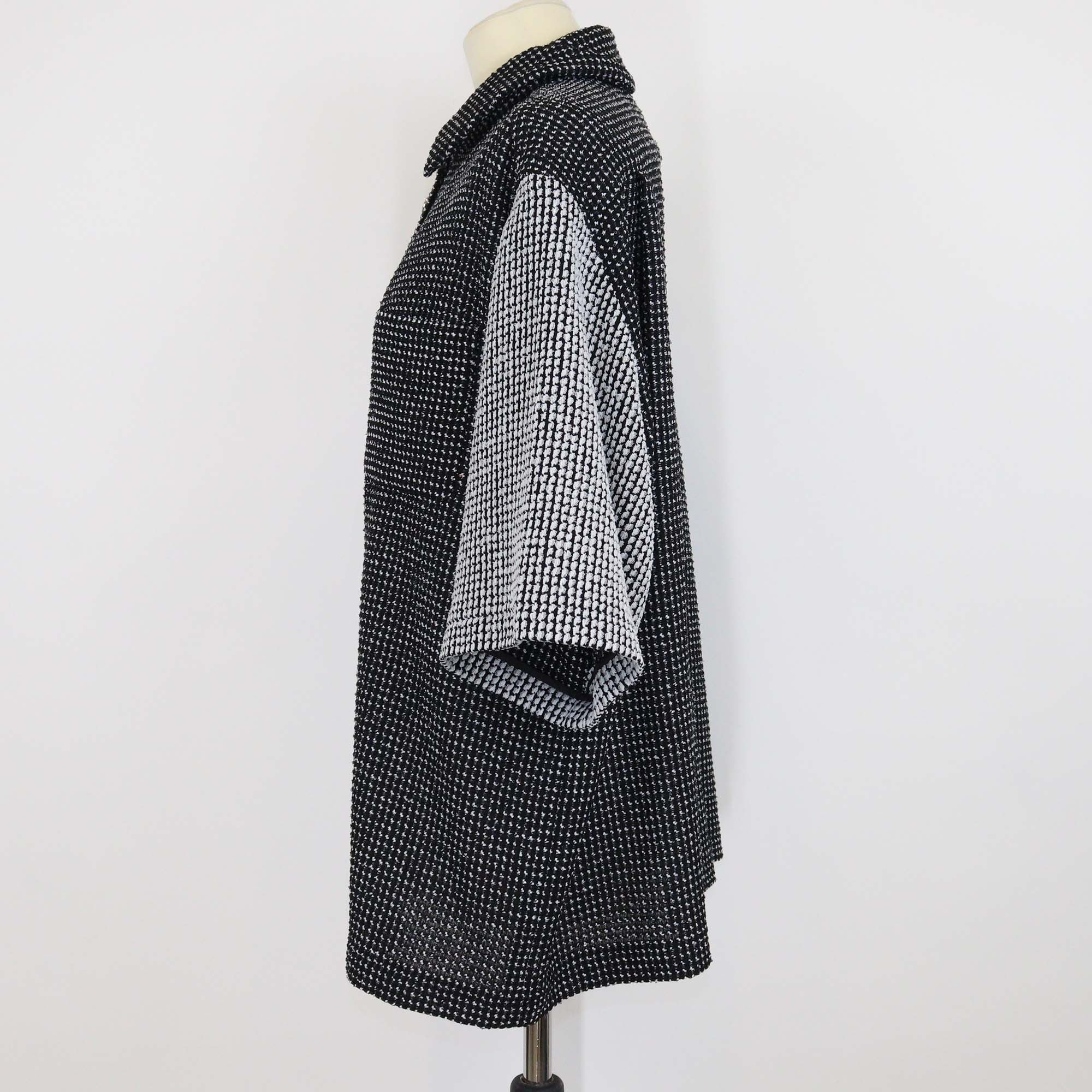 Chanel Black/White Tweed Houndstooth Print Three Quarter Sleeve Shirt