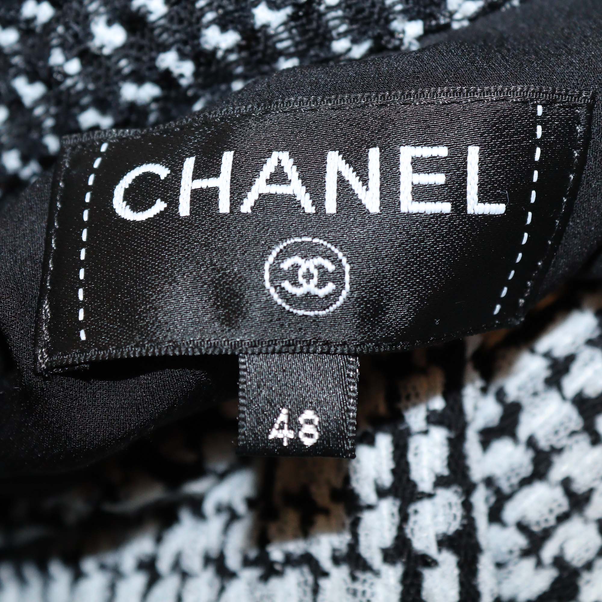 Chanel Black/White Tweed Houndstooth Print Three Quarter Sleeve Shirt
