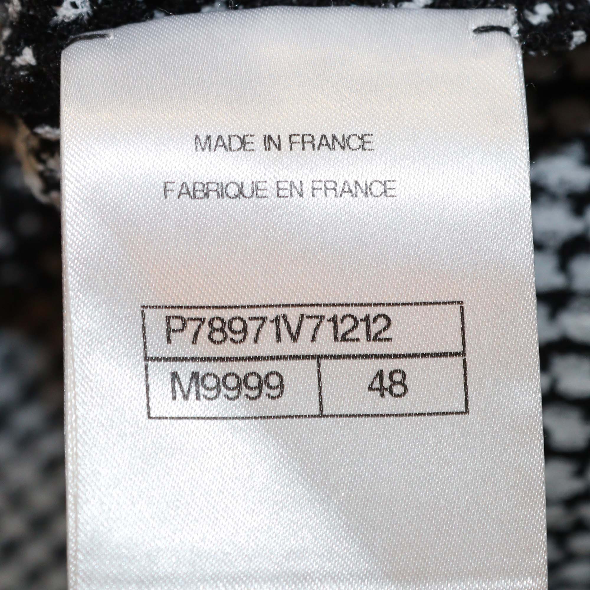 Chanel Black/White Tweed Houndstooth Print Three Quarter Sleeve Shirt