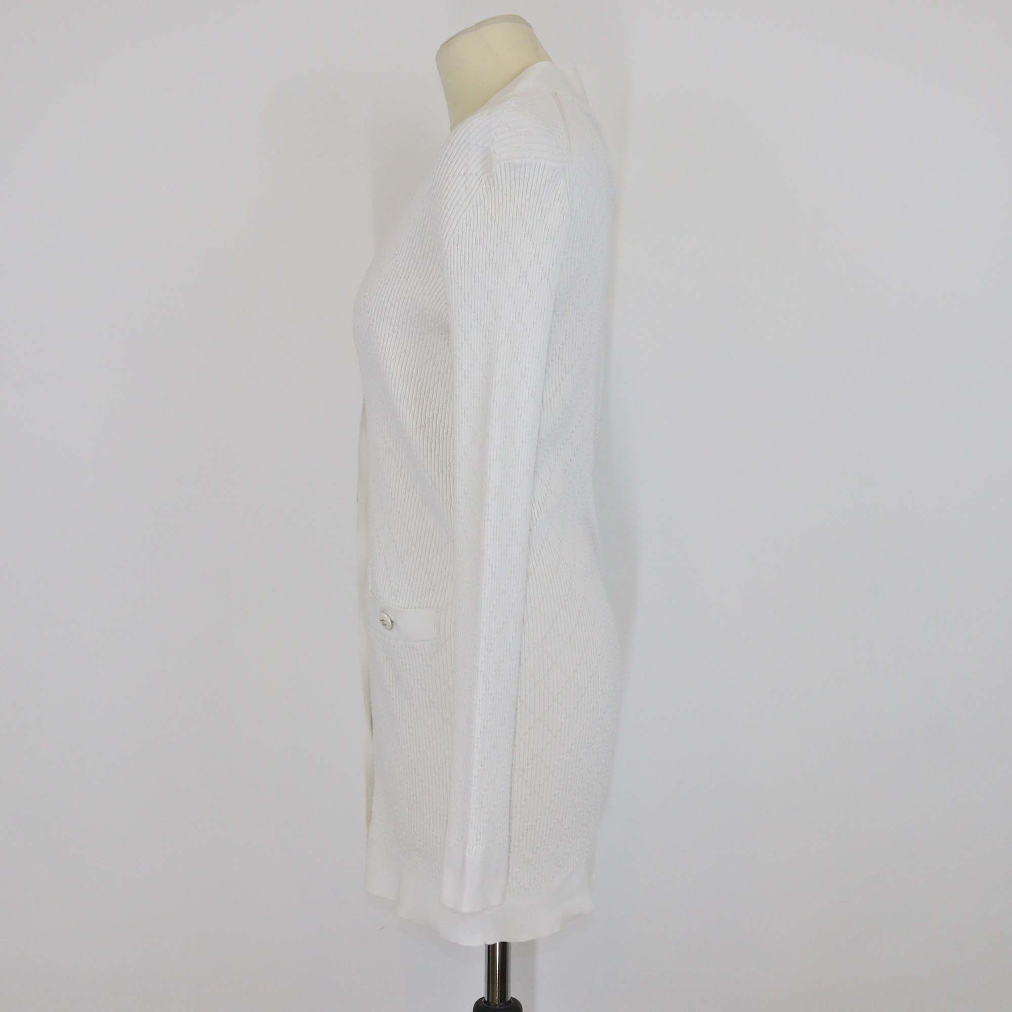 Chanel White Cotton Diamond Quilt CC Button Long Cardigan