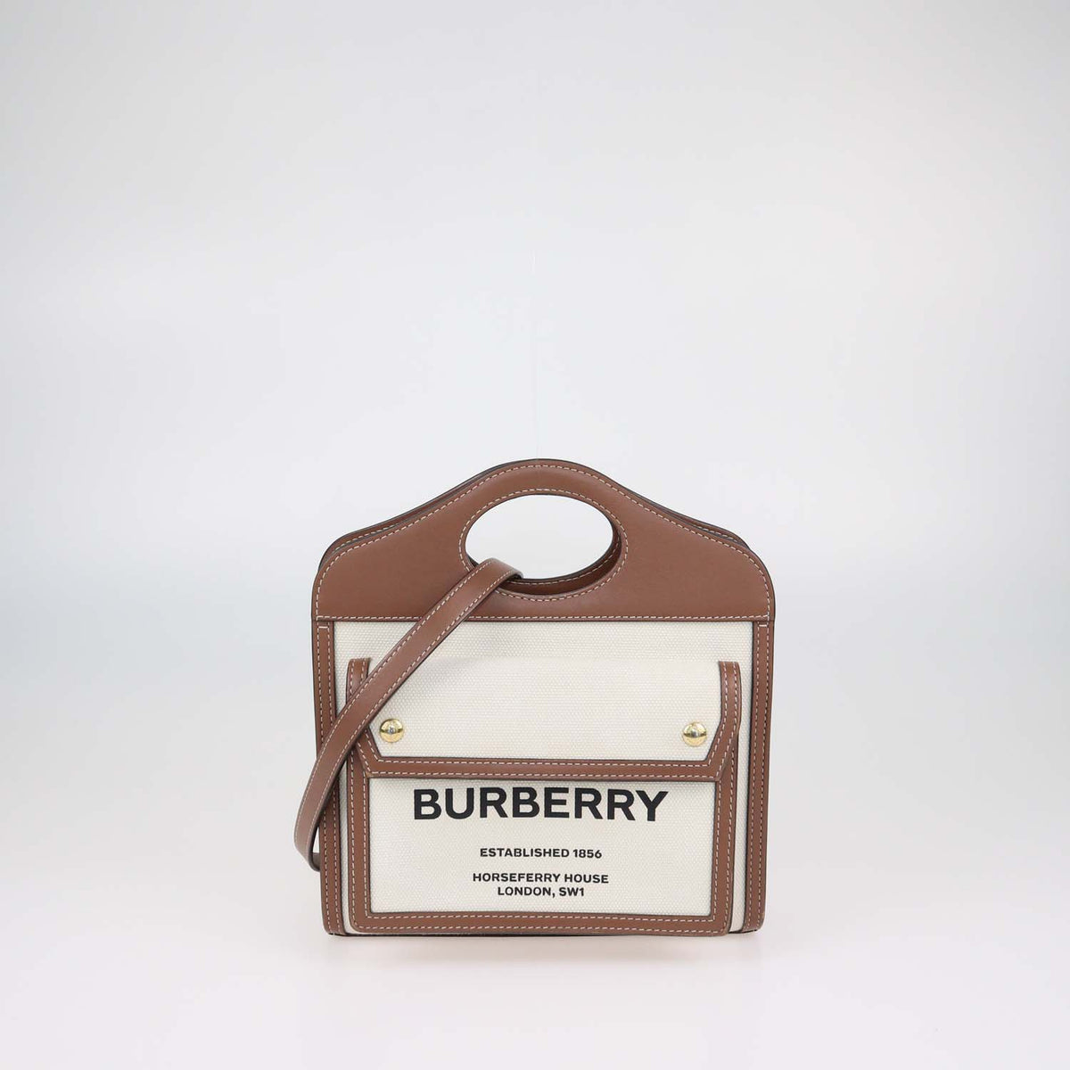 Burberry Brown,Beige Canvas and Leather Mini Pocket Bag