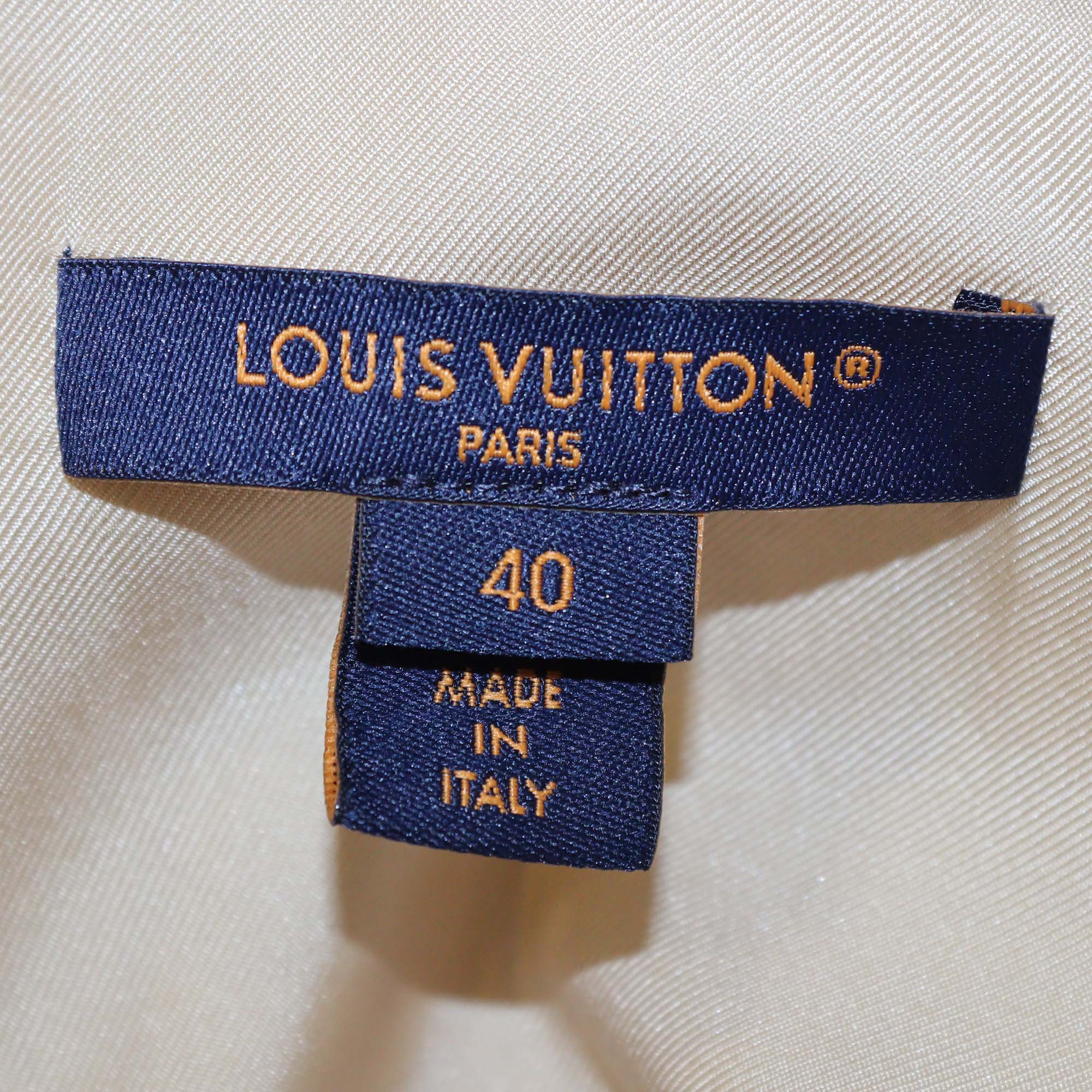 Louis Vuitton Beige Silk Monogram Button Up Long Sleeve Shirt