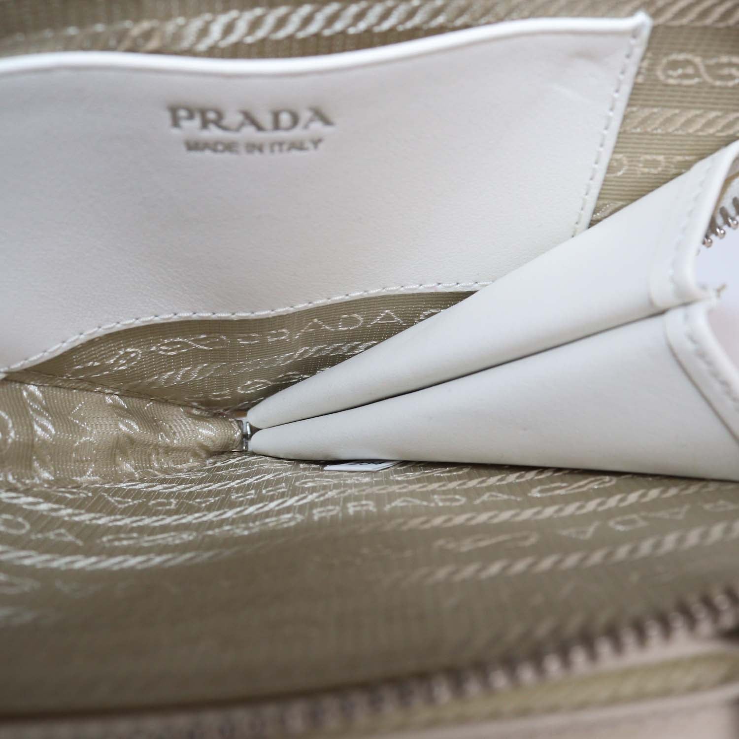Prada White Saffiano Leather Mini Double Triangle Crossbody Bag