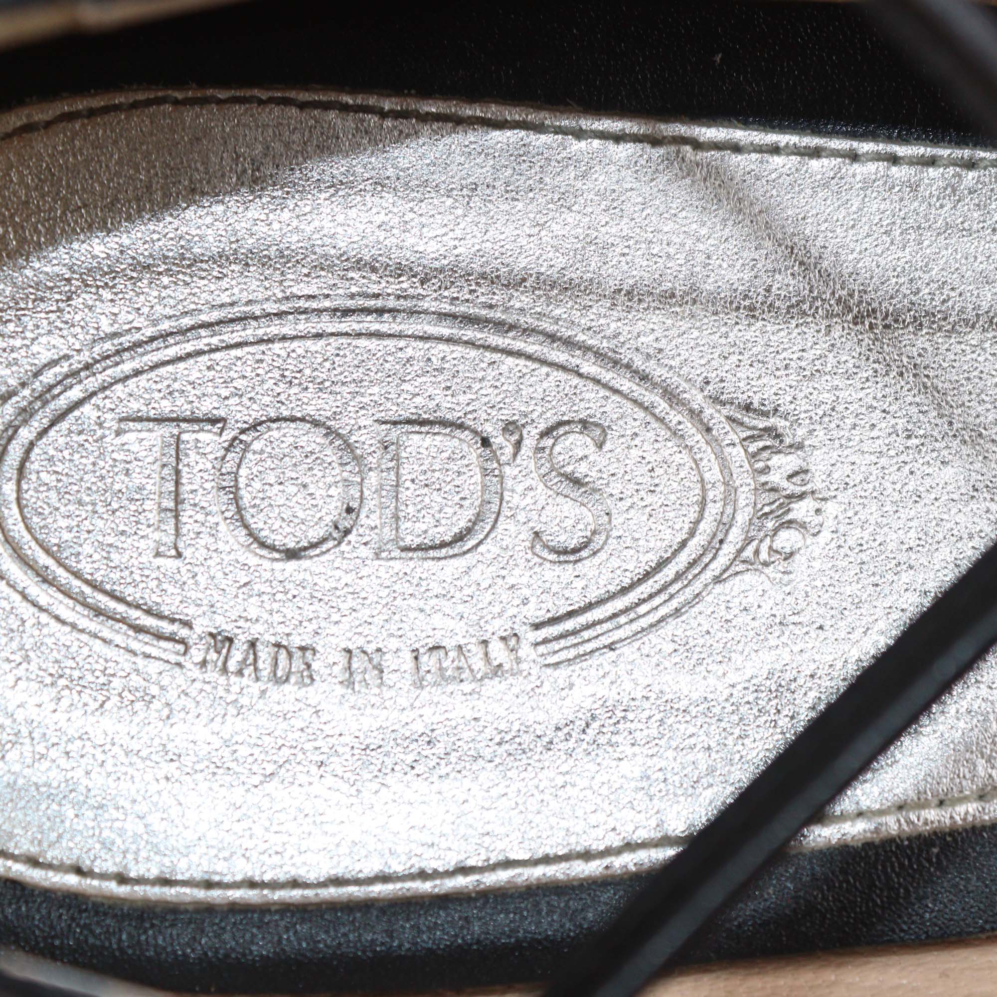 Tod's Black Leather Studded Lace Up Ballet Flats