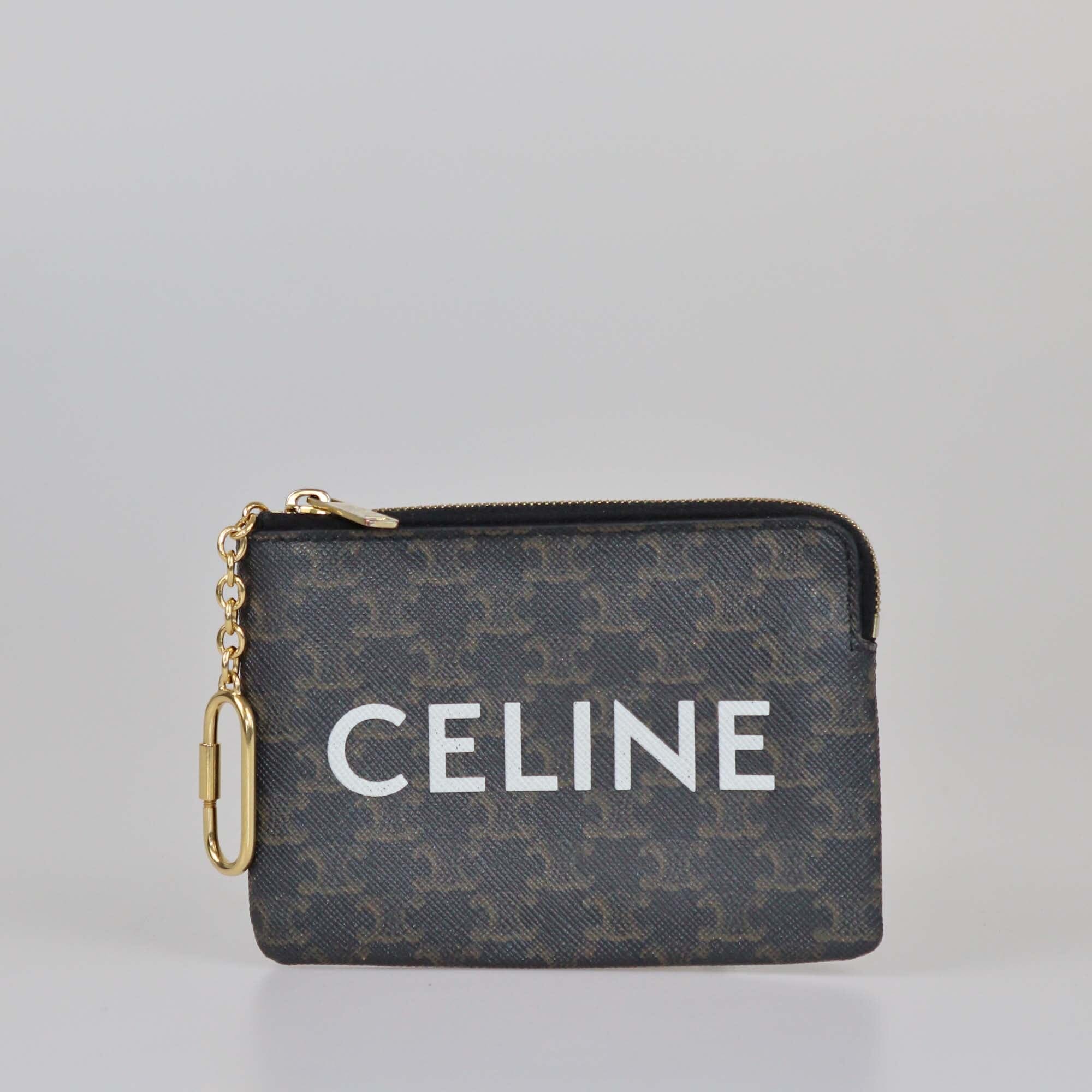 Celine Black Triomphe Printed Logo Coin Purse Womens Celine