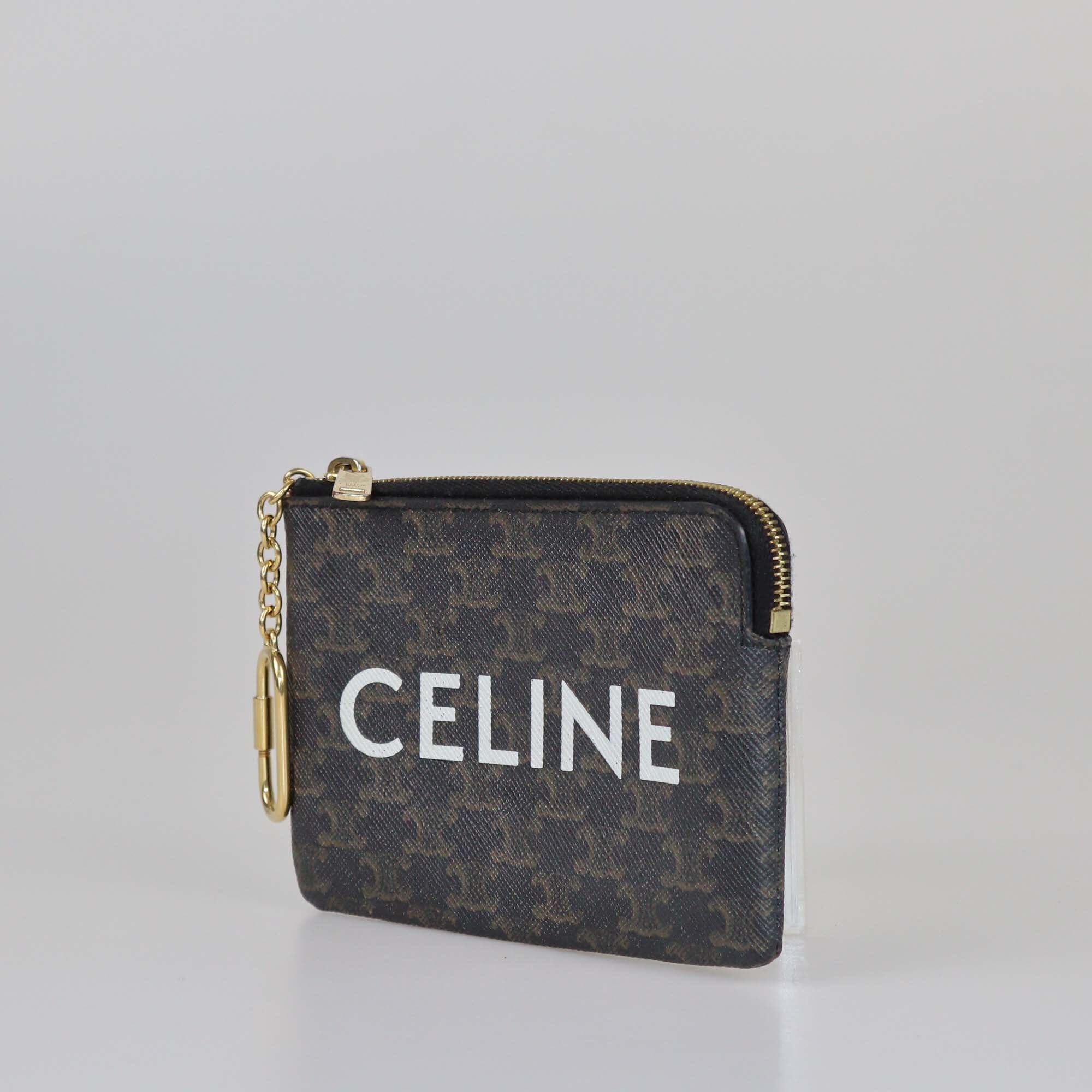 Celine Black Triomphe Printed Logo Coin Purse Womens Celine