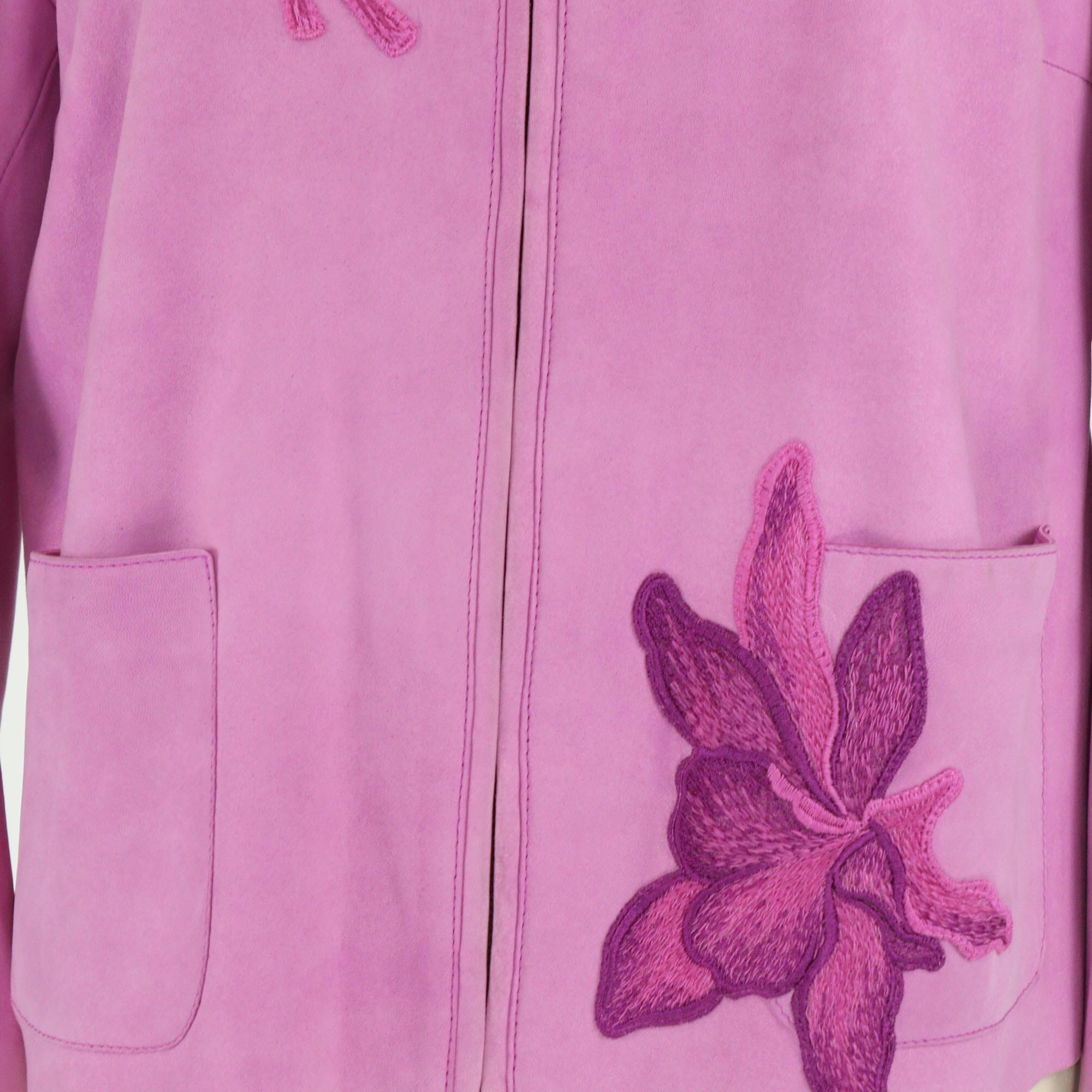 Bluemarine Lavender Flower Embroidered Zip Front Jacket Womens Blumarine