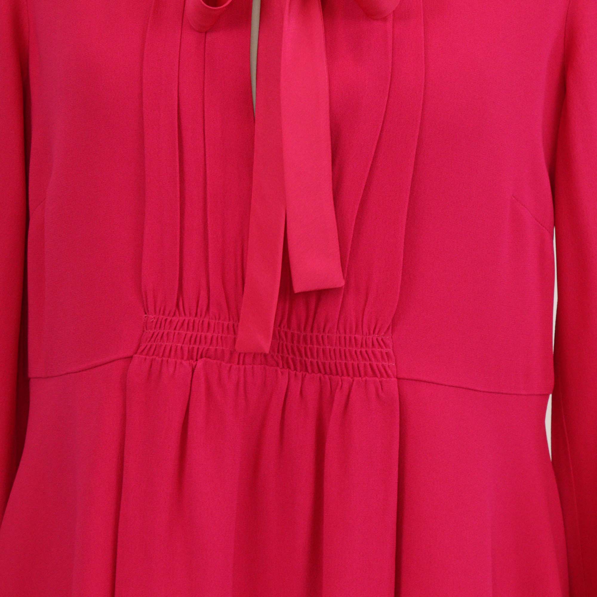 RED Valentino Fuchsia Jersey Tie Front Pleated V Neck Midi Dress