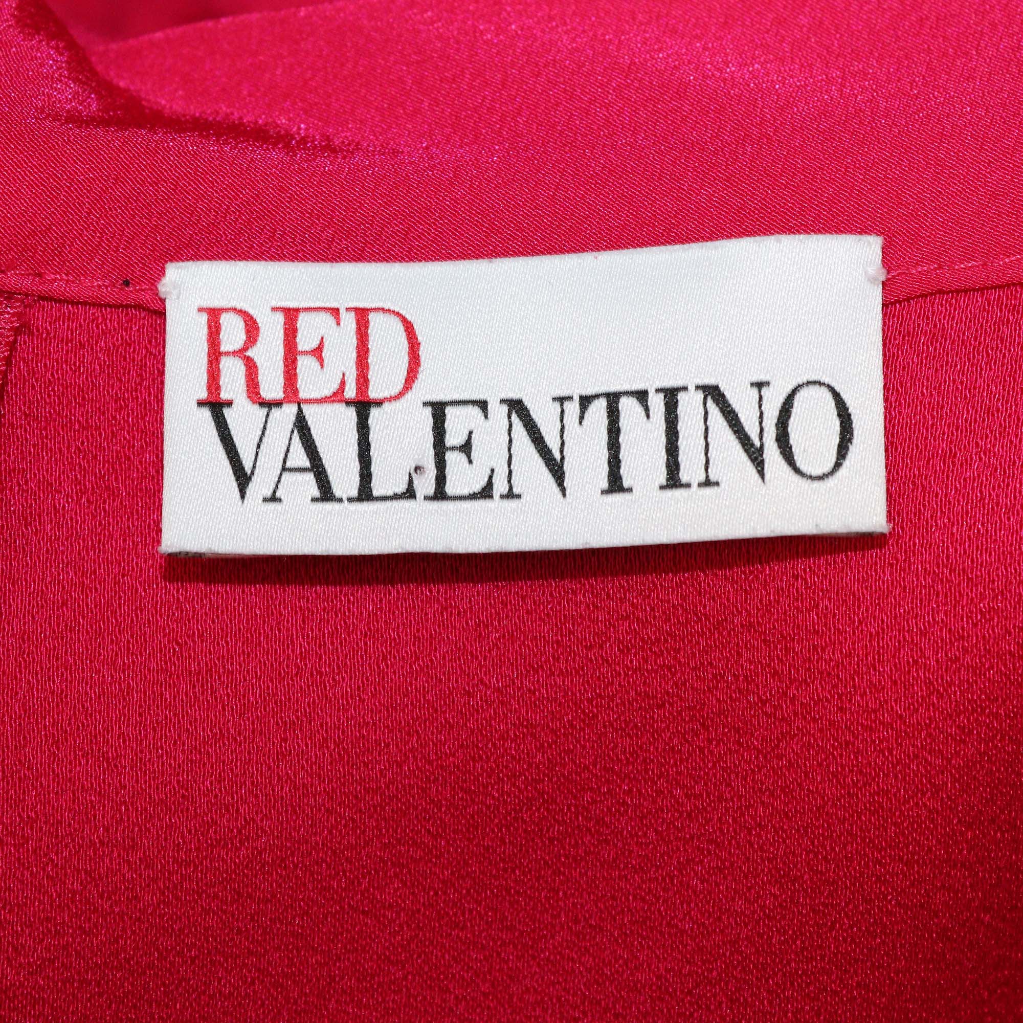RED Valentino Fuchsia Jersey Tie Front Pleated V Neck Midi Dress