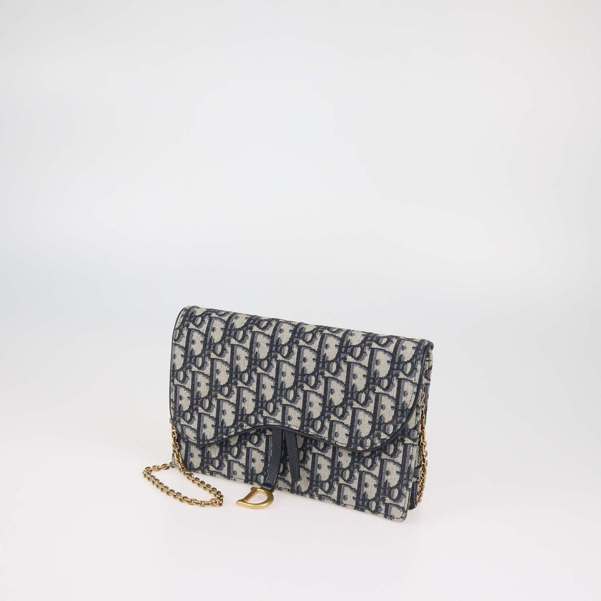 Christian Dior Navy Blue Oblique Canvas Saddle Chain Pouch