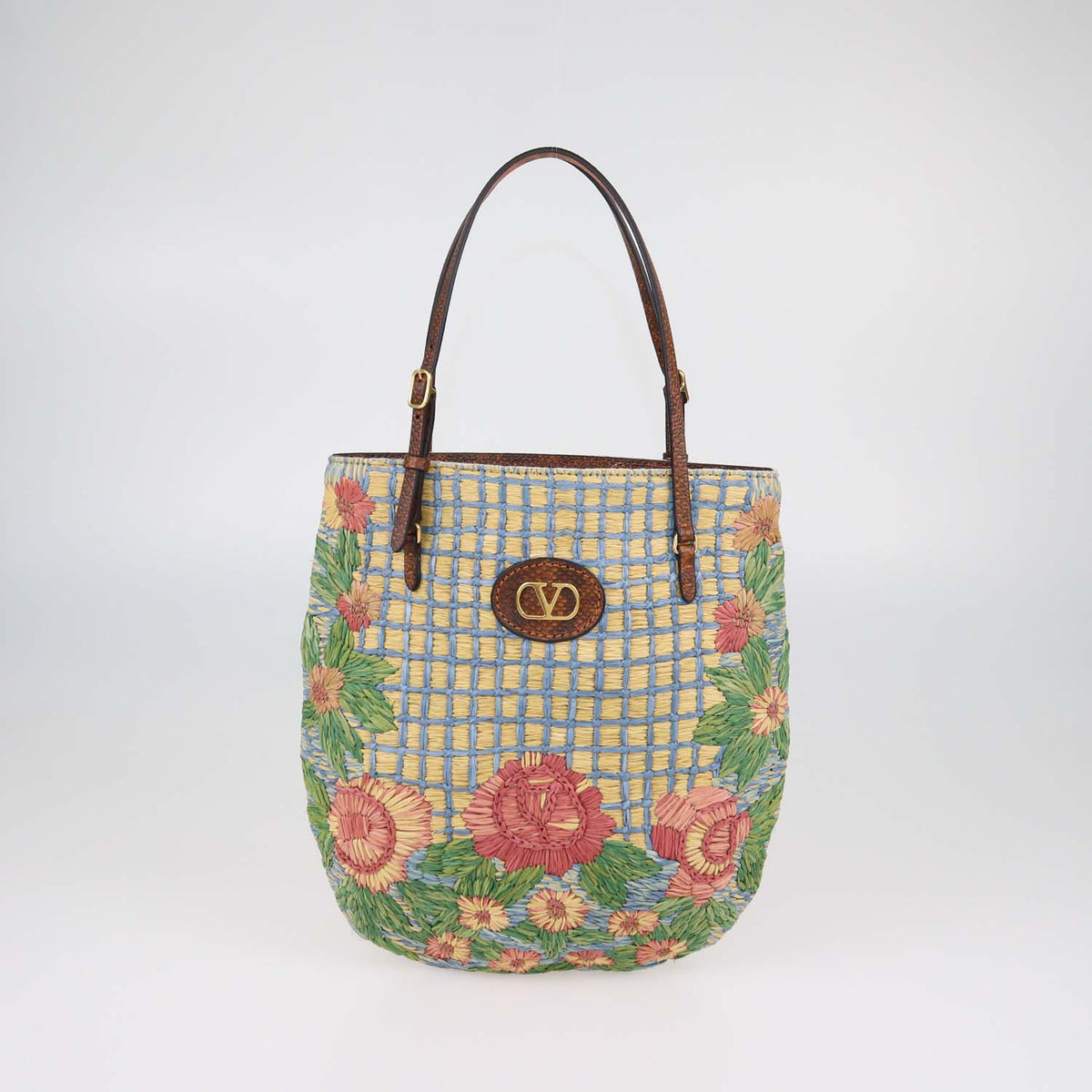 Valentino Multicolor Raffia Panier De Fleurs Tote