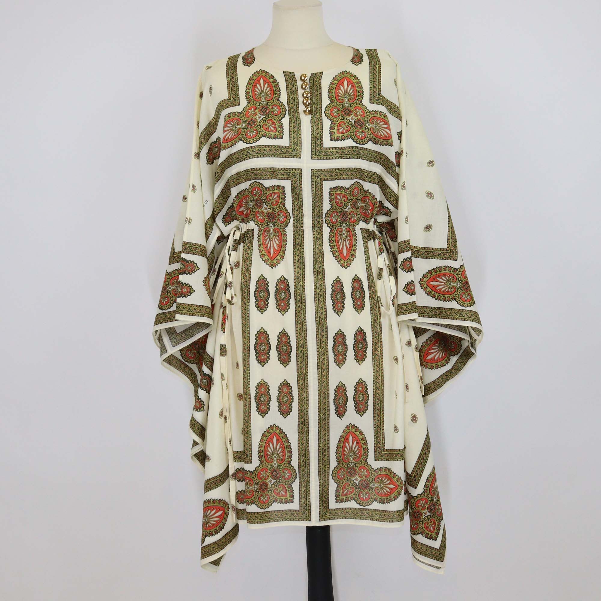Gucci Cream Cotton Paisley Print Kaftan Mini Dress