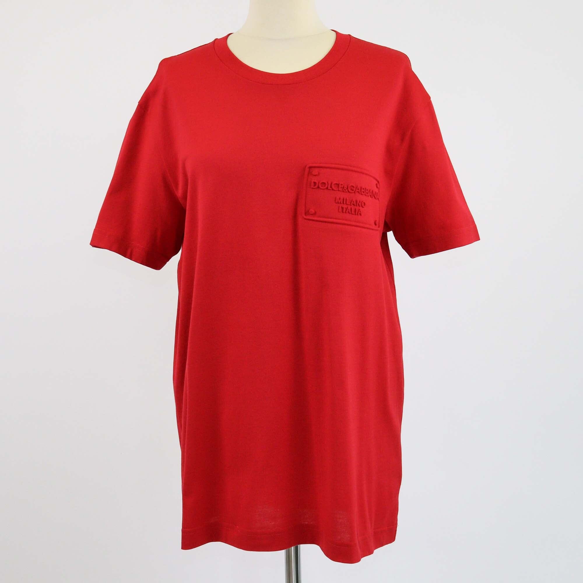 Dolce & Gabbana Red Logo Embossed Short Sleeve T-Shirt Mens Dolce & Gabbana