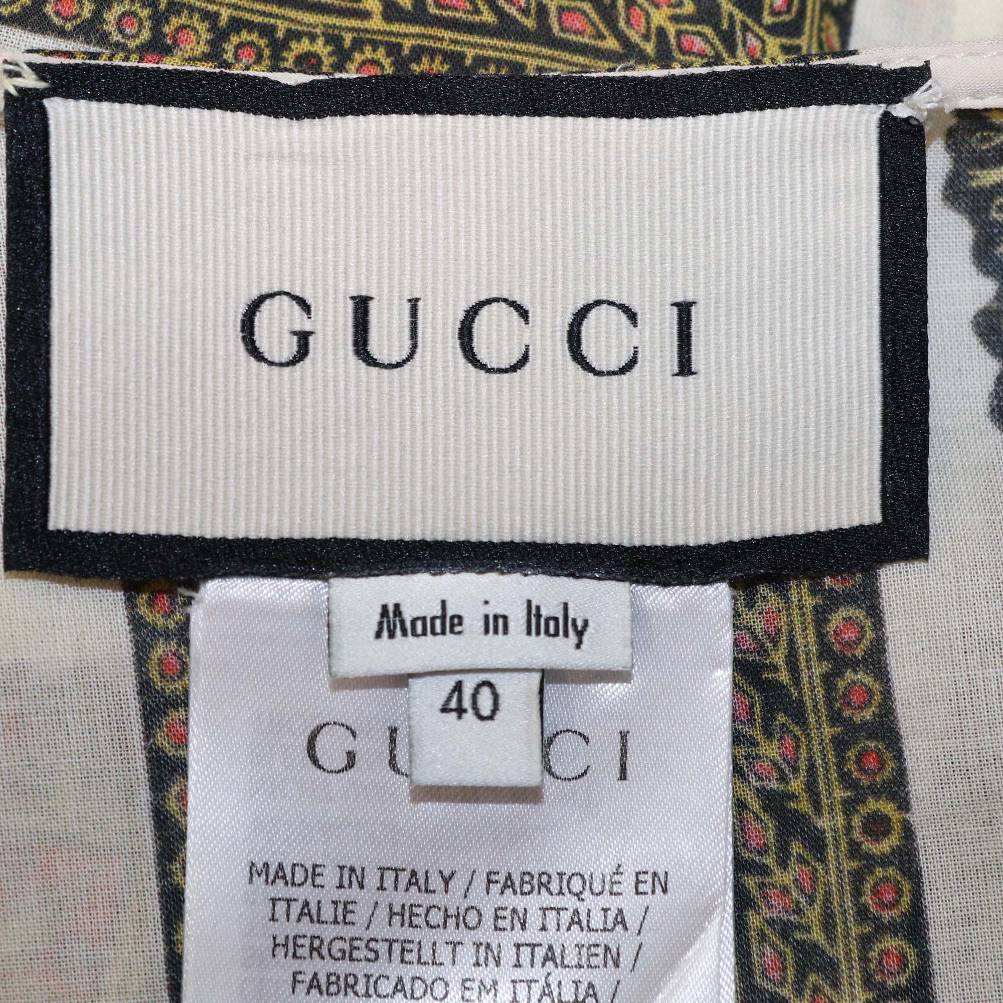 Gucci Cream Cotton Paisley Print Kaftan Mini Dress