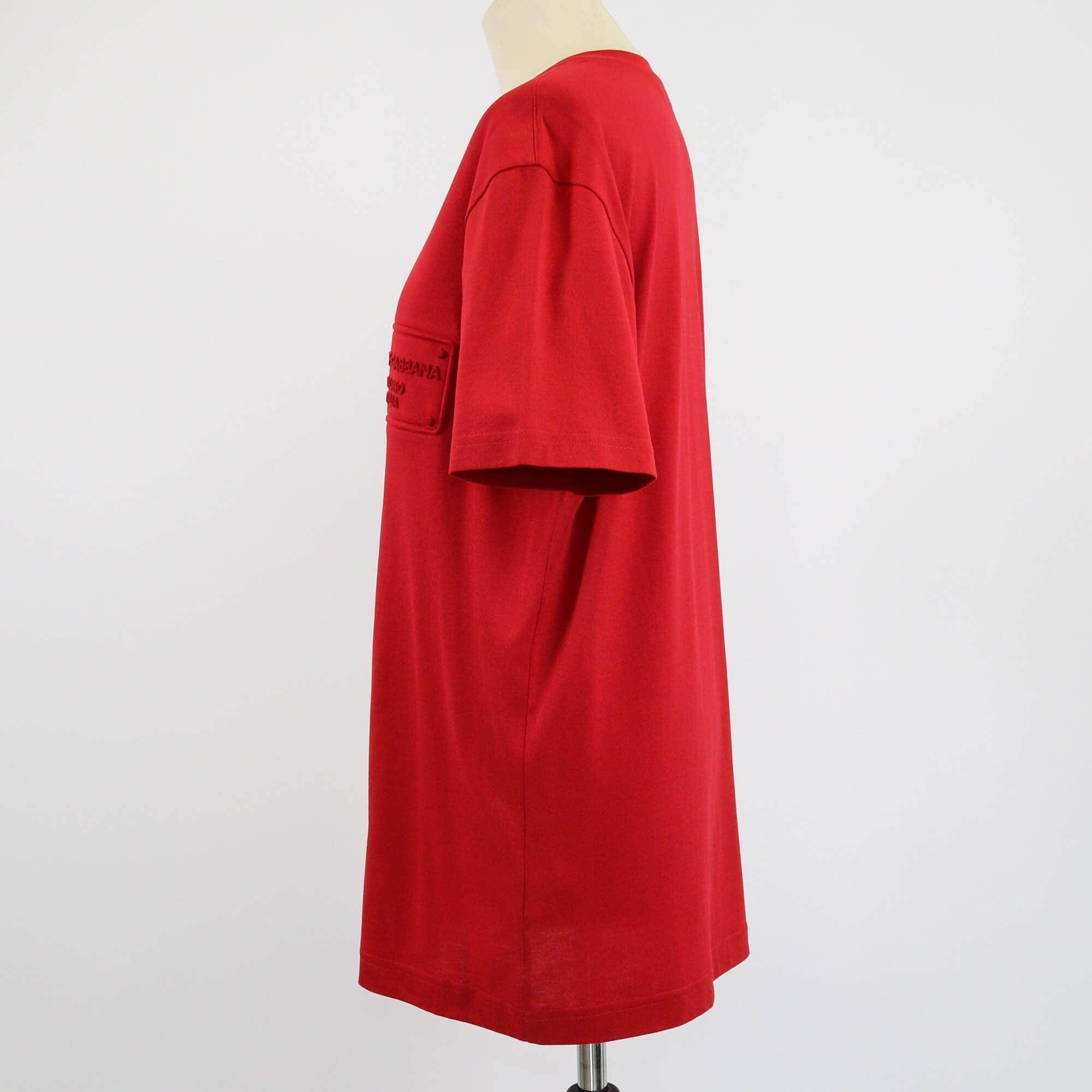 Dolce & Gabbana Red Logo Embossed Short Sleeve T-Shirt Mens Dolce & Gabbana