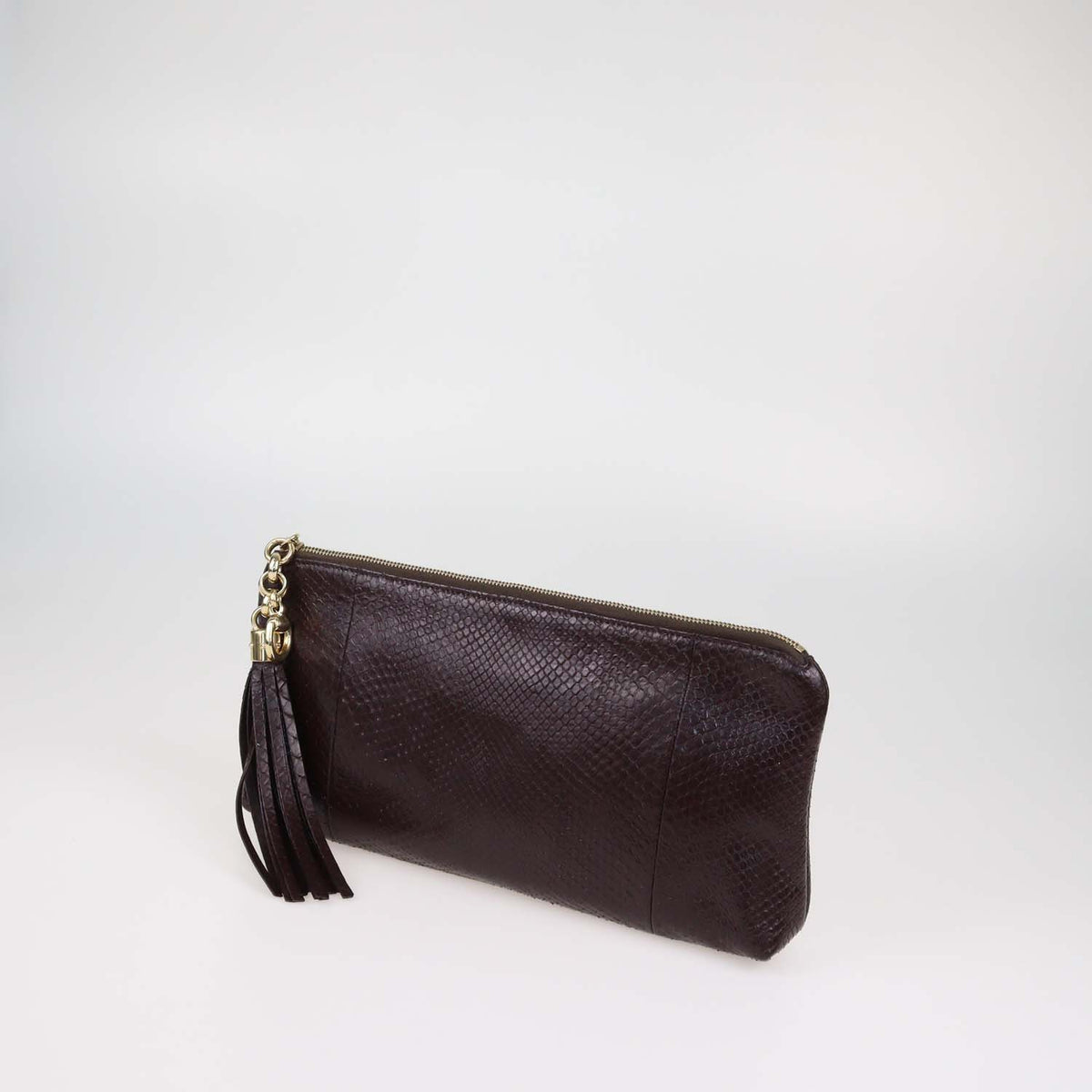 Gucci Brown Snake Leather Sienna Tassel Clutch