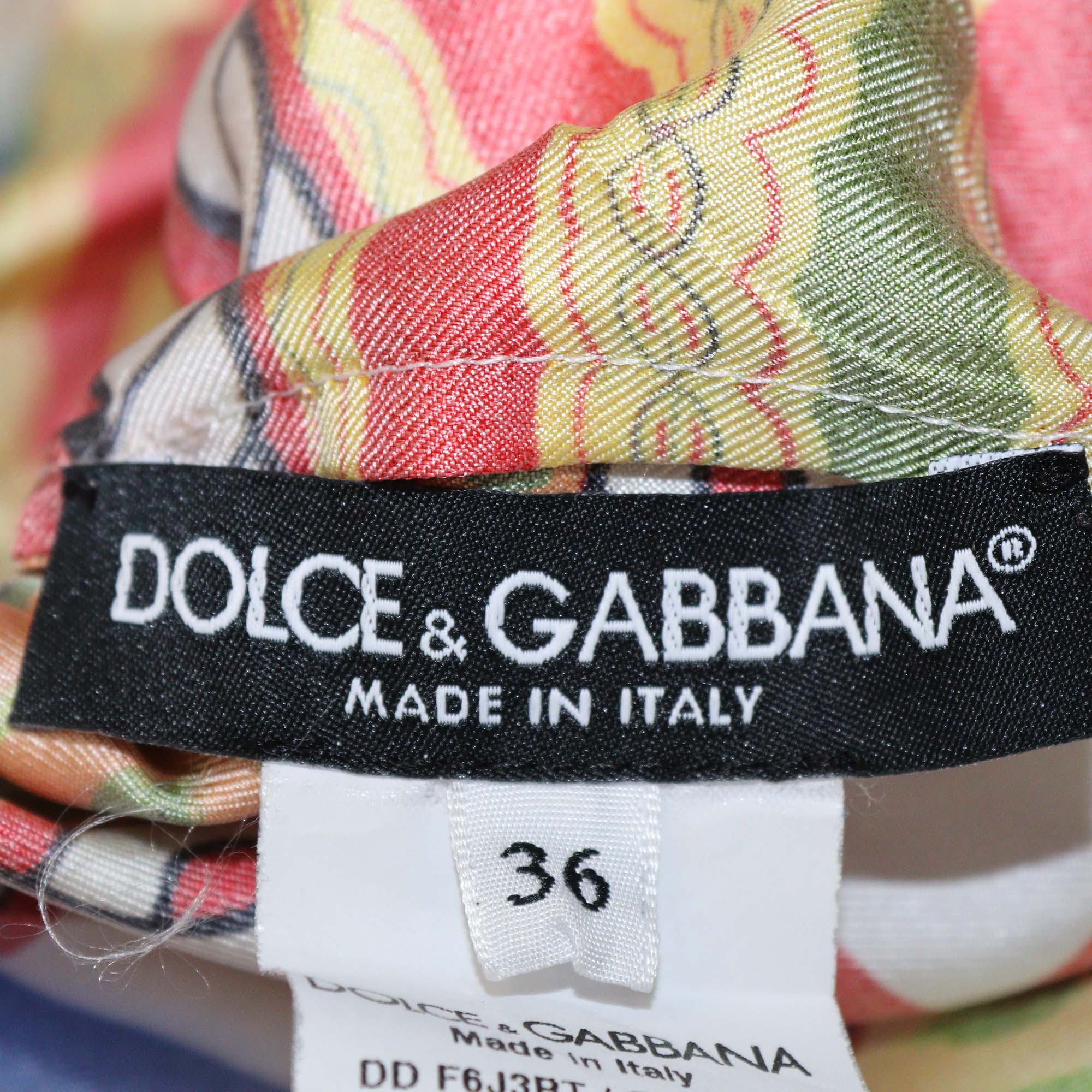 Dolce & Gabbana Multicolor Silk Carreto Print Pleated Midi Dress
