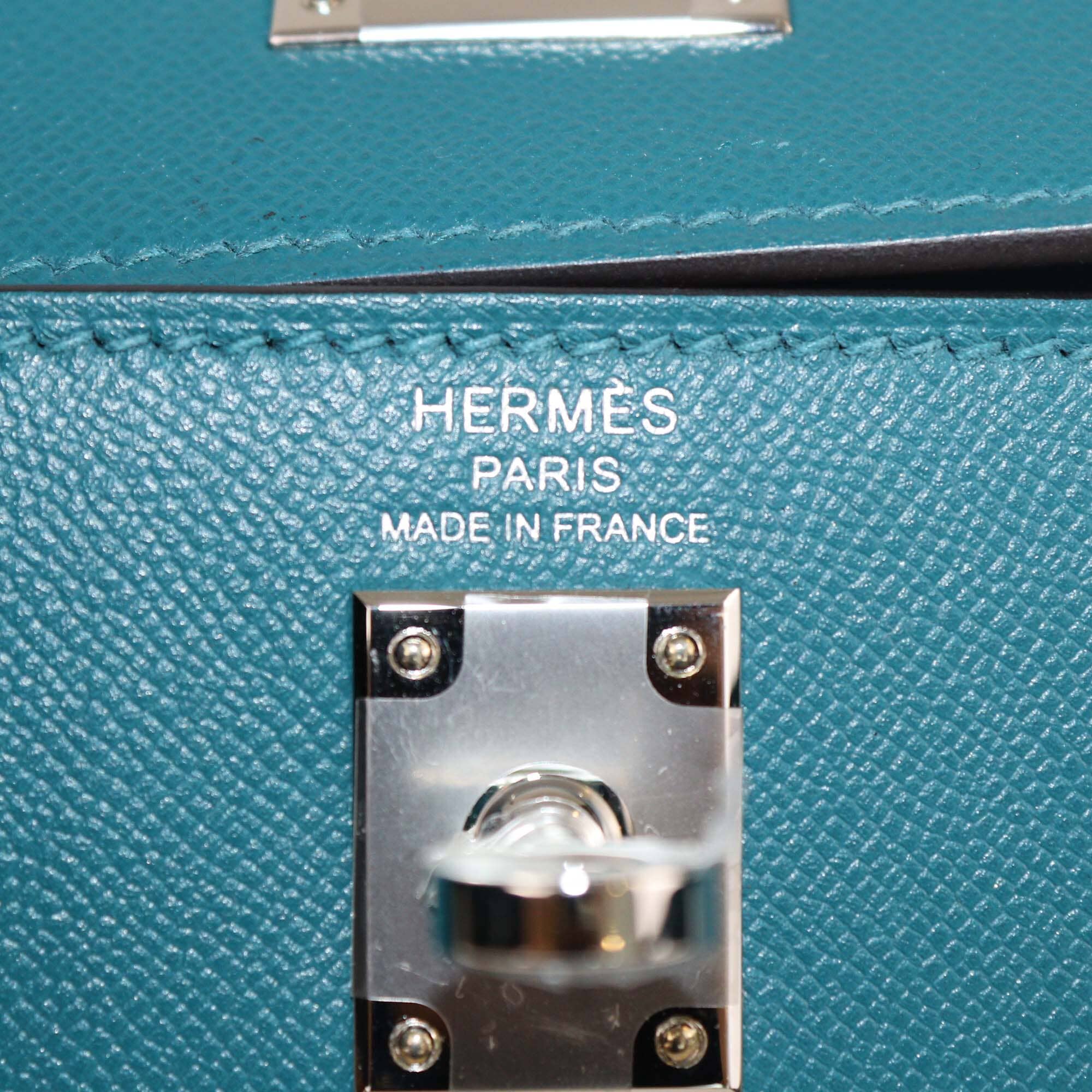 Hermes Vert Bosphore Madame Leather Palladium Finish Kelly II Sellier 25 Bag Womens Hermes