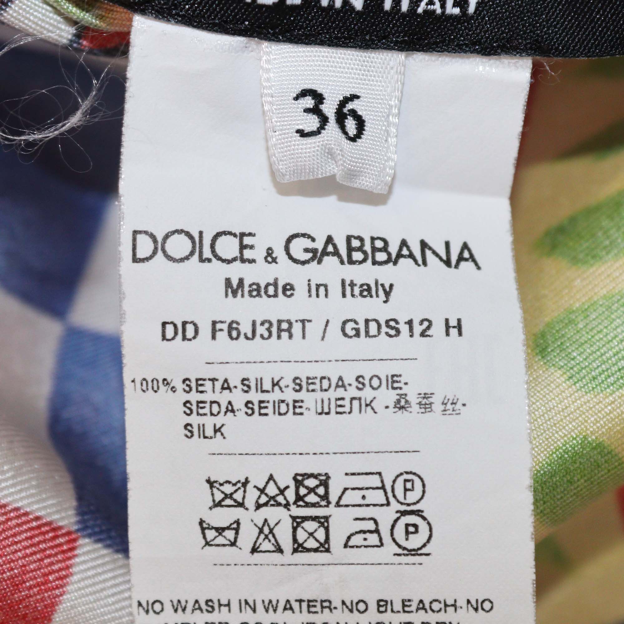 Dolce & Gabbana Multicolor Silk Carreto Print Pleated Midi Dress