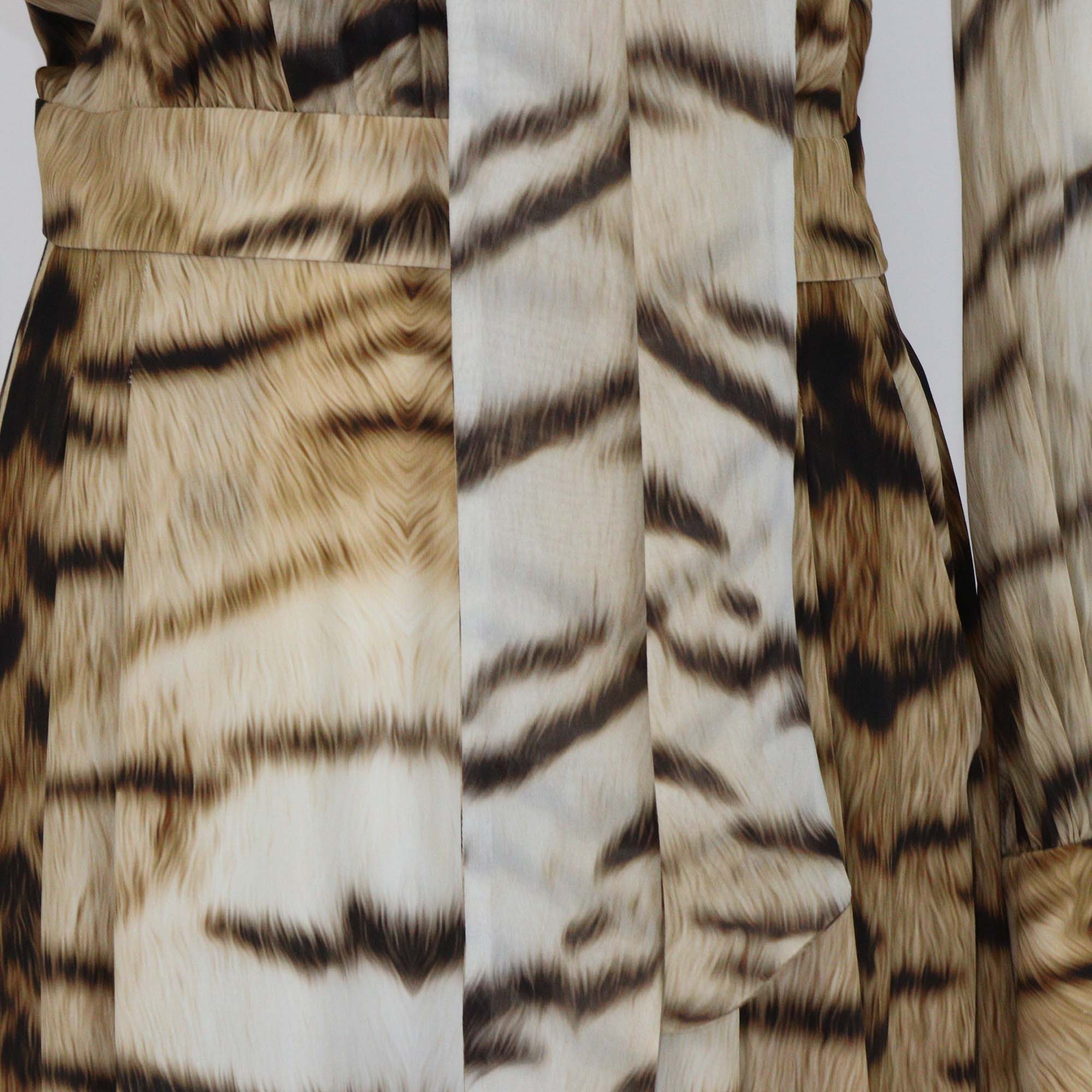 Roberto Cavalli Brown Silk Zebra Print V Neck Tie Maxi Dress