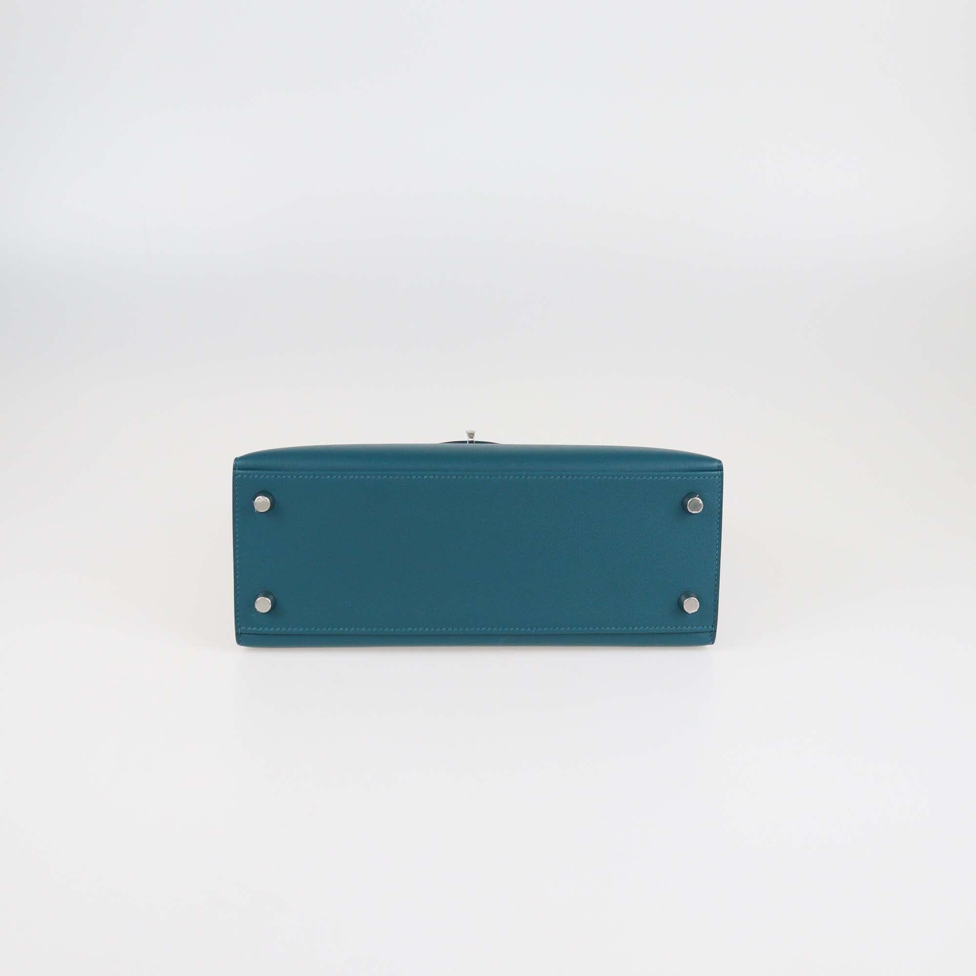 Hermes Vert Bosphore Madame Leather Palladium Finish Kelly II Sellier 25 Bag Womens Hermes