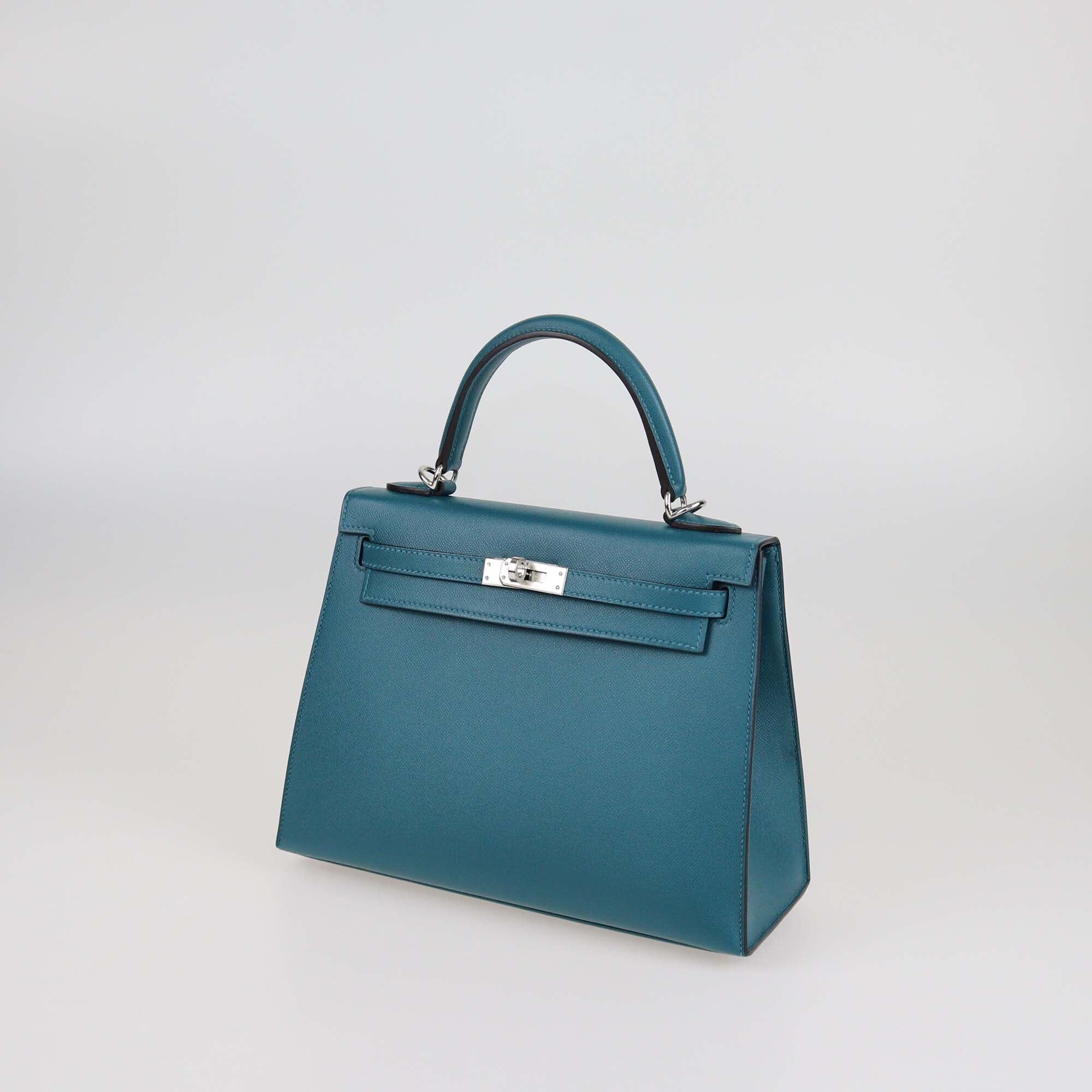 Hermes Vert Bosphore Madame Leather Palladium Finish Kelly II Sellier 25 Bag Womens Hermes