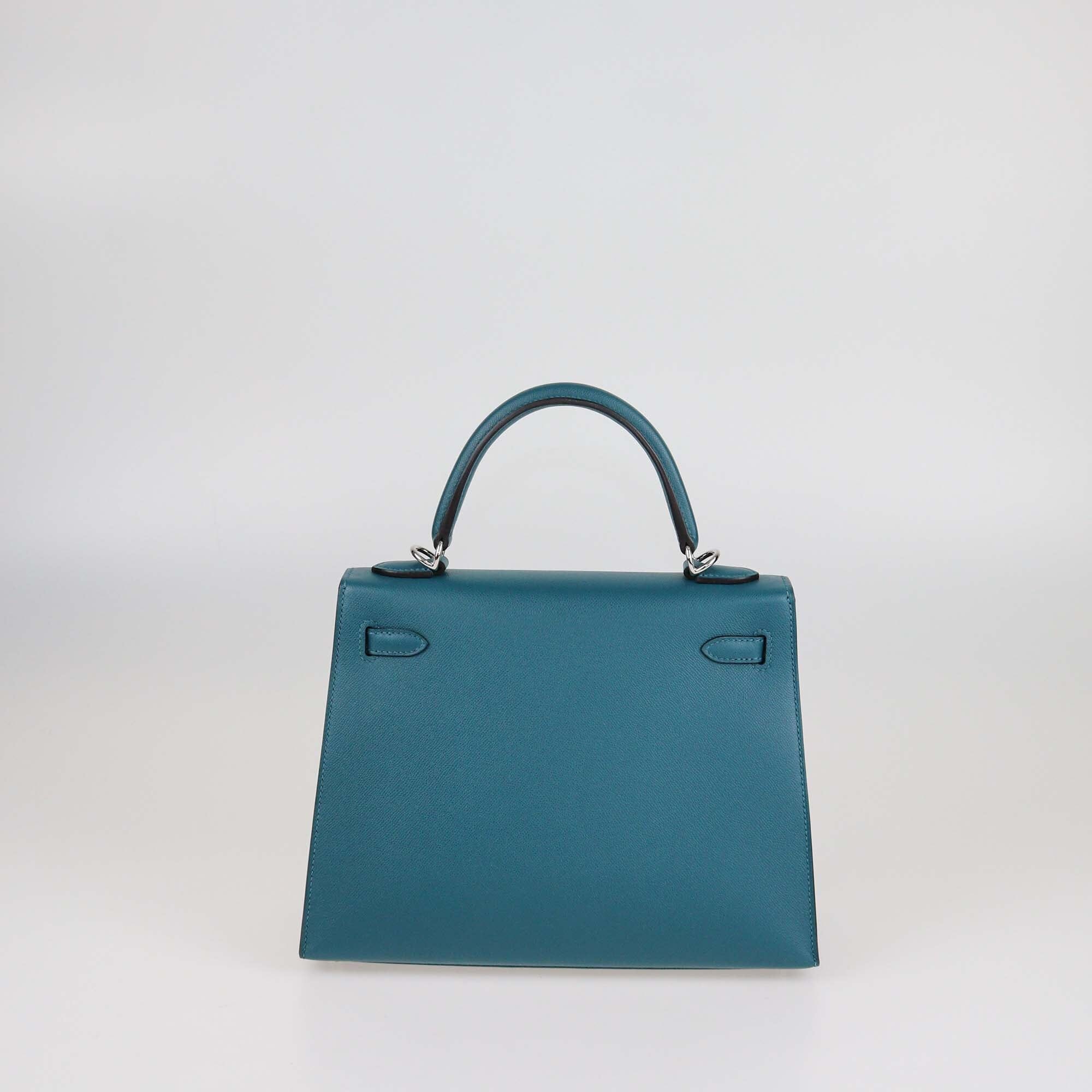 Hermes Vert Bosphore Madame Leather Palladium Finish Kelly II Sellier 25 Bag Womens Hermes