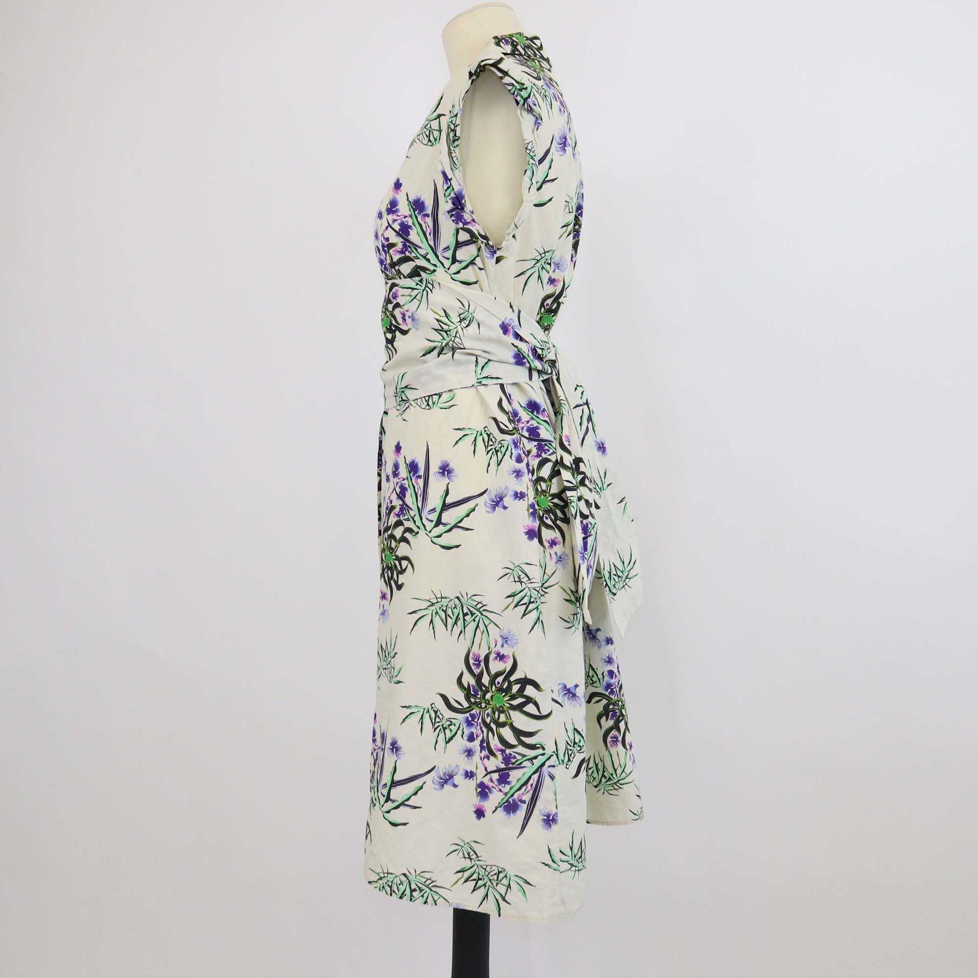 Kenzo Light Green/Multicolor Printed Sleeveless Belted Mini Dress