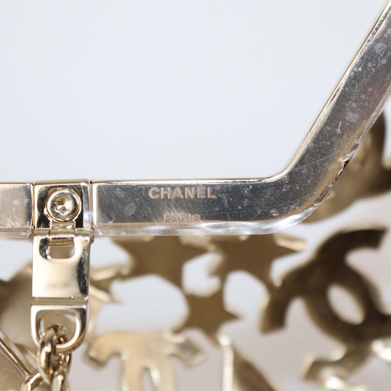 Chanel Gold Tone Metal Rhinestone CC Star Minaudiere Clutch
