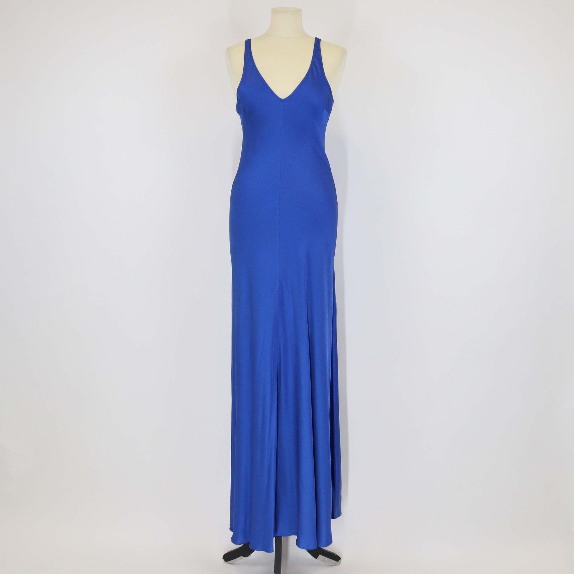 L'agence Blue Viscose V Neck Sleeveless Slip Dress