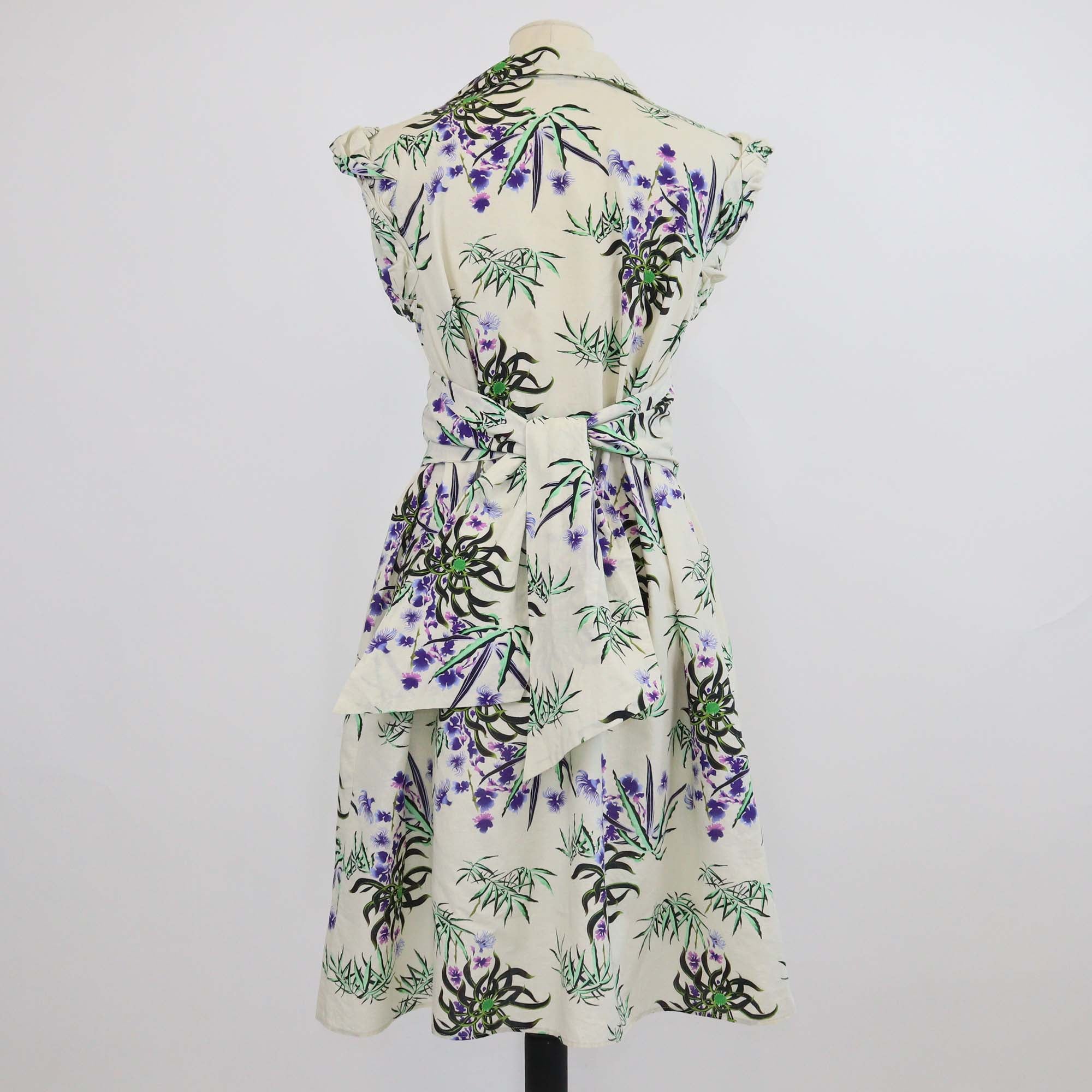 Kenzo Light Green/Multicolor Printed Sleeveless Belted Mini Dress