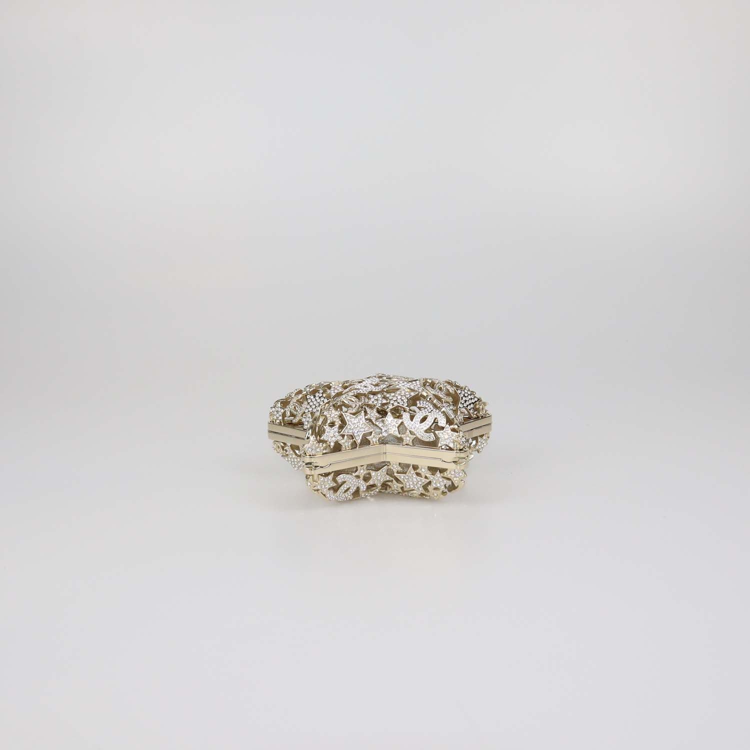 Chanel Gold Tone Metal Rhinestone CC Star Minaudiere Clutch