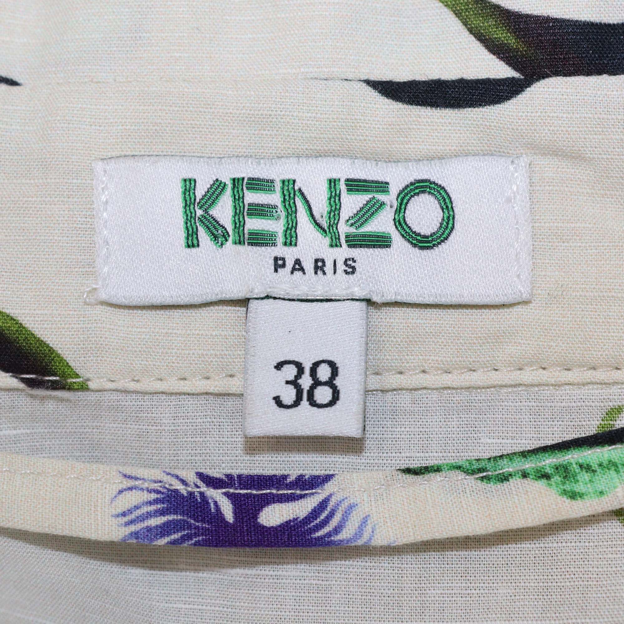 Kenzo Light Green/Multicolor Printed Sleeveless Belted Mini Dress