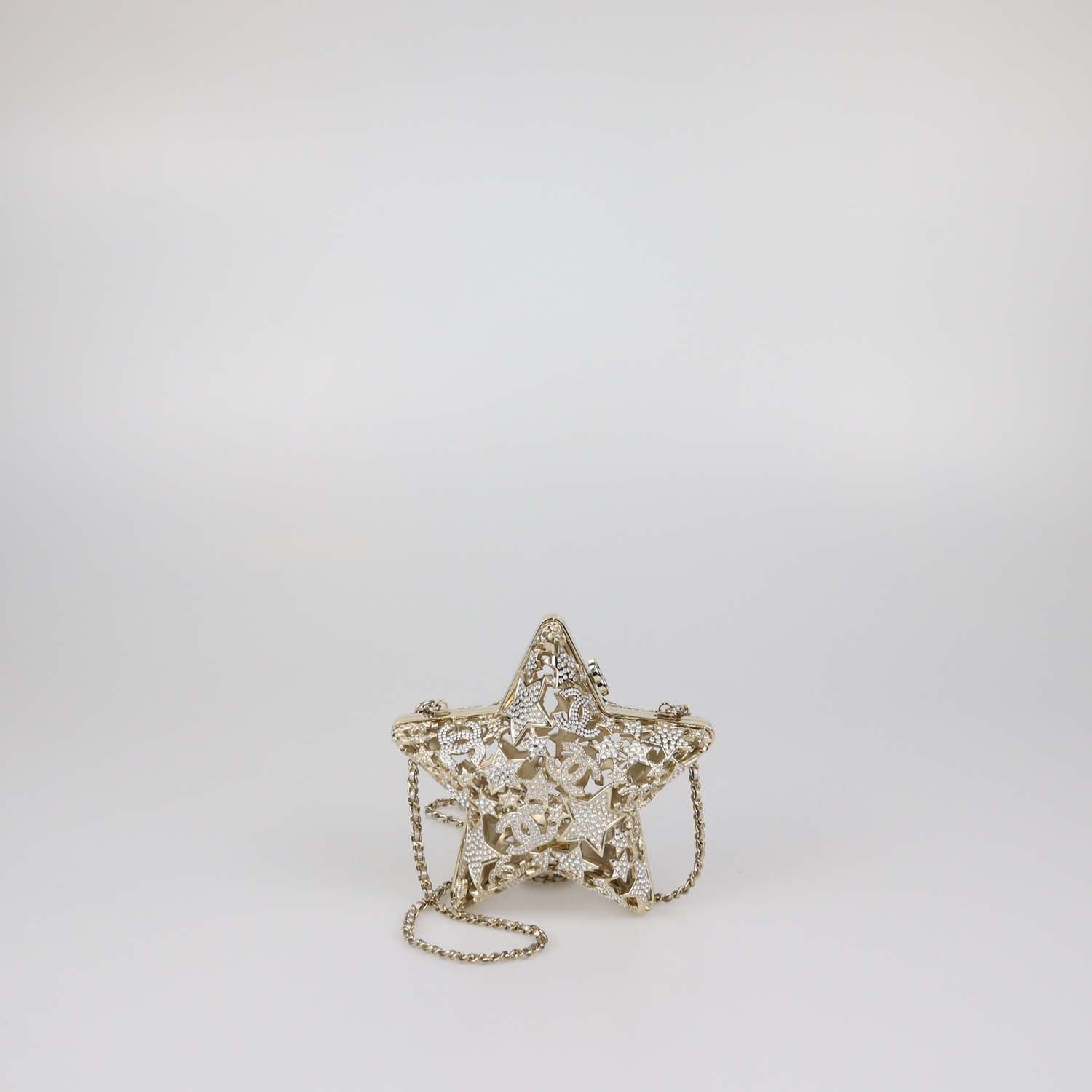 Chanel Gold Tone Metal Rhinestone CC Star Minaudiere Clutch