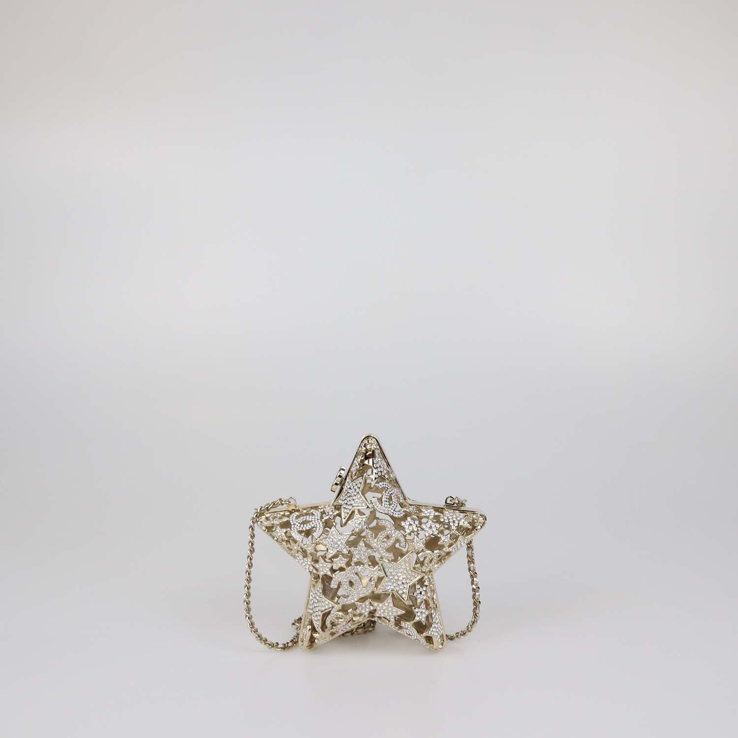 Chanel Gold Tone Metal Rhinestone CC Star Minaudiere Clutch