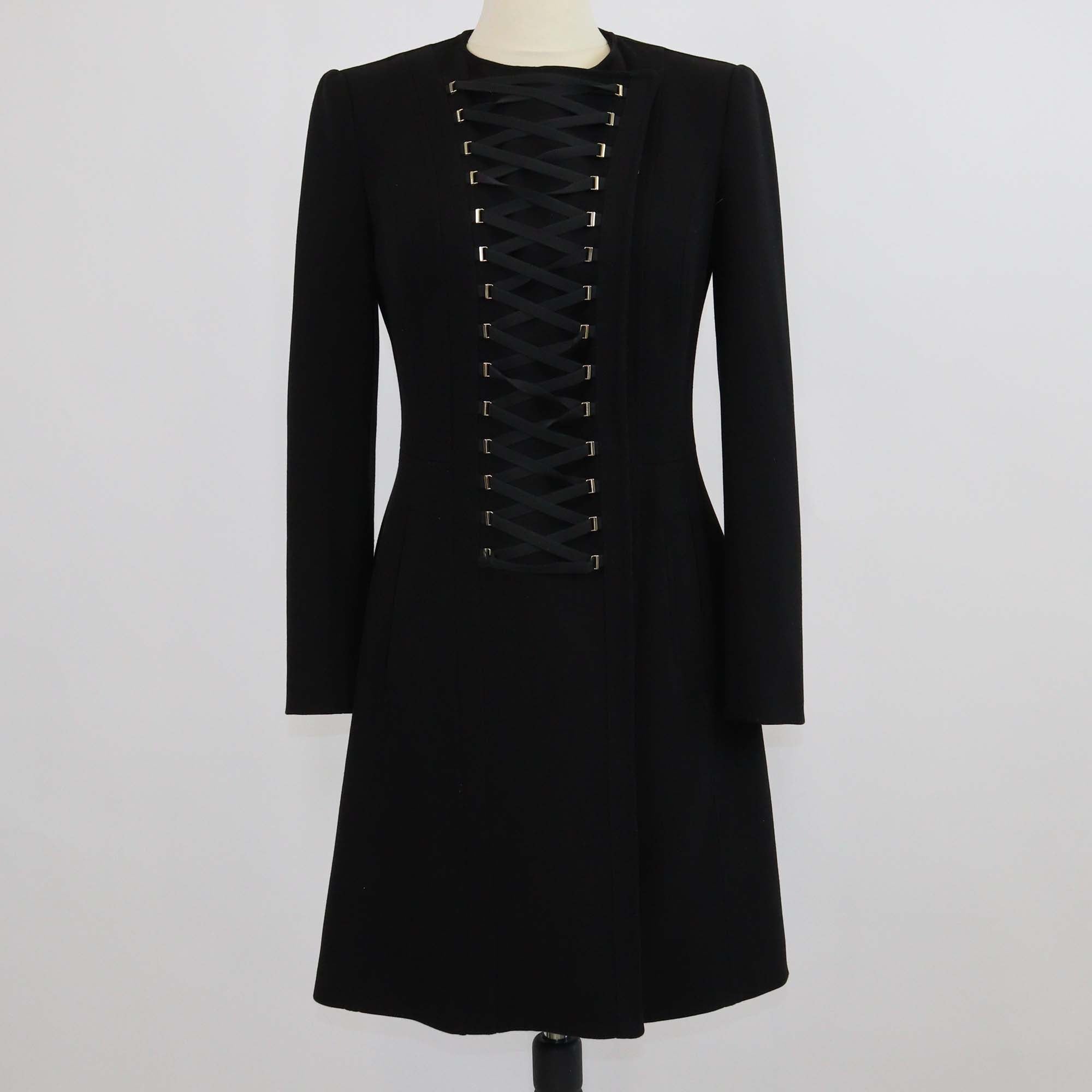 Elisabetta Franchi Black Jersey Lace Up Detail Coat