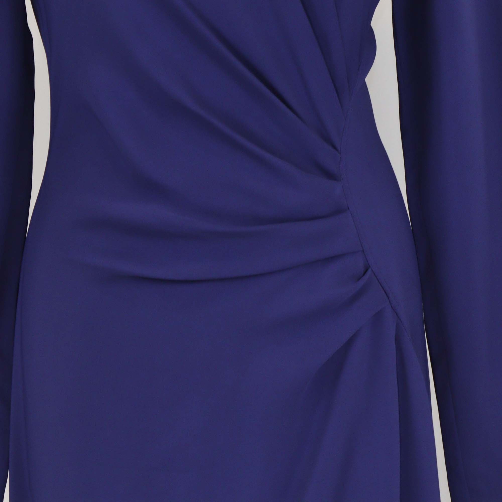 Lanvin Dark Blue Viscose Pleated V Neck Long Sleeve Slit Maxi Dress