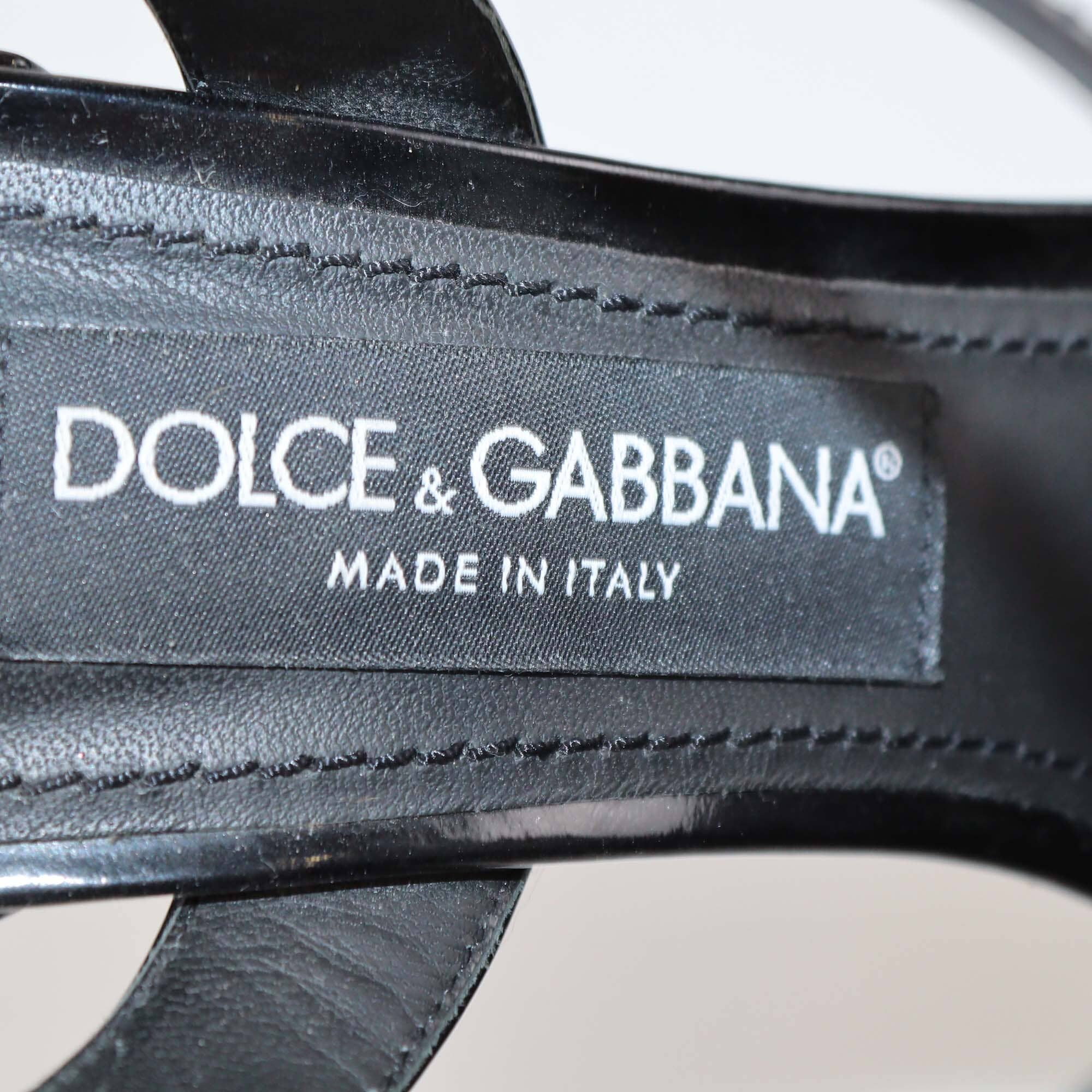 Dolce & Gabbana Black Patent Keira Platform Ankle Wrap Sandals Womens Dolce & Gabbana