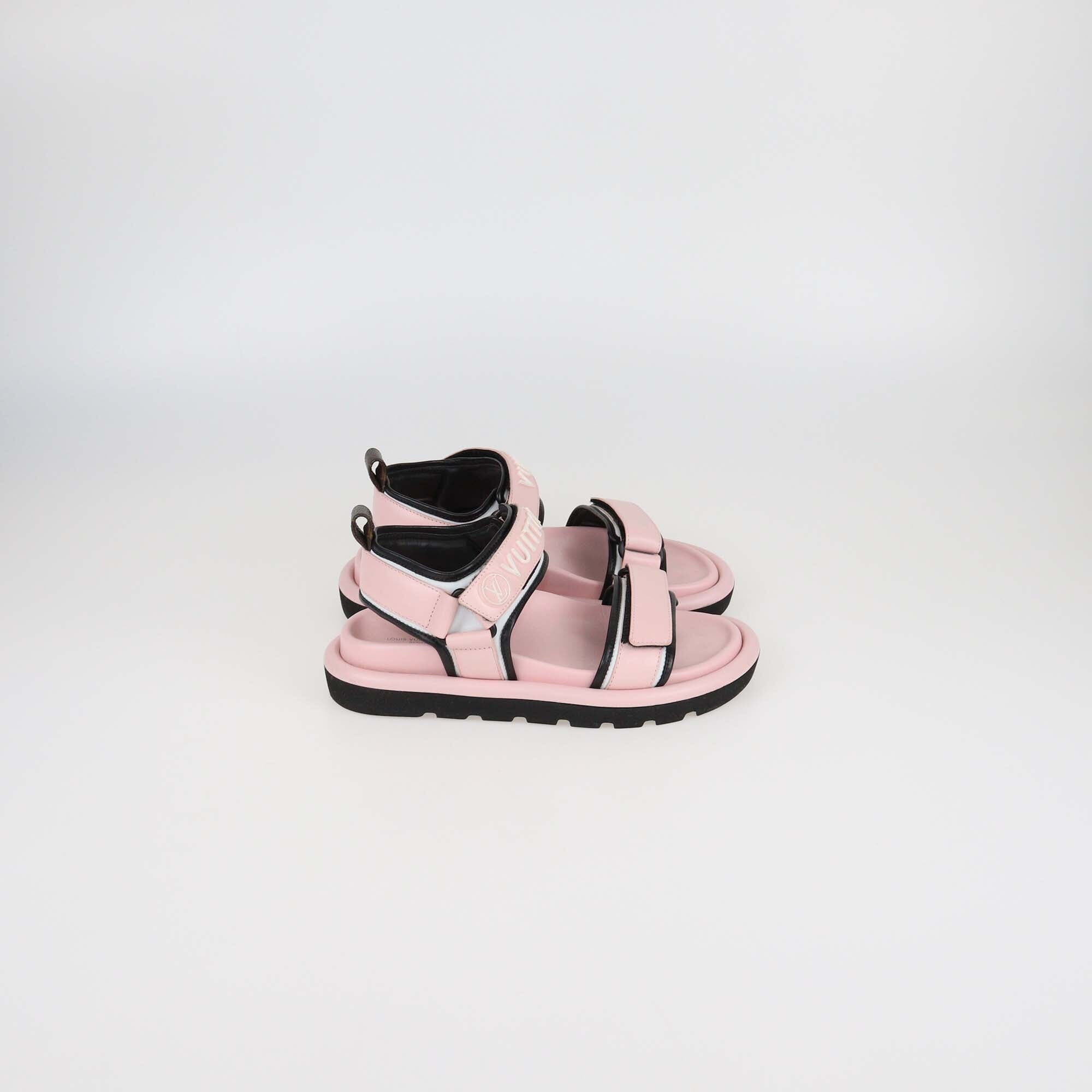 Louis Vuitton Pink Leather Pool Pillow Comfort Slingback Flat Sandals Womens Louis Vuitton
