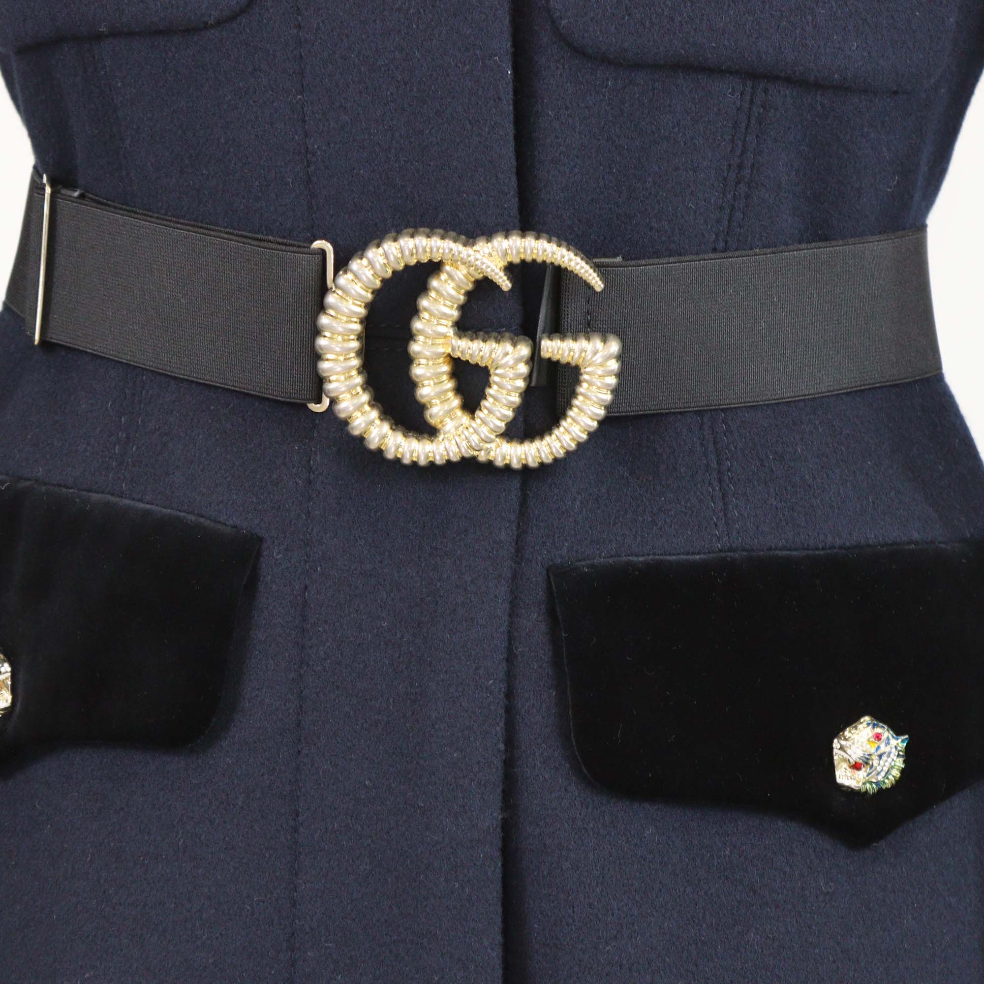 Gucci Navy Blue Wool Rajah Belted Coat