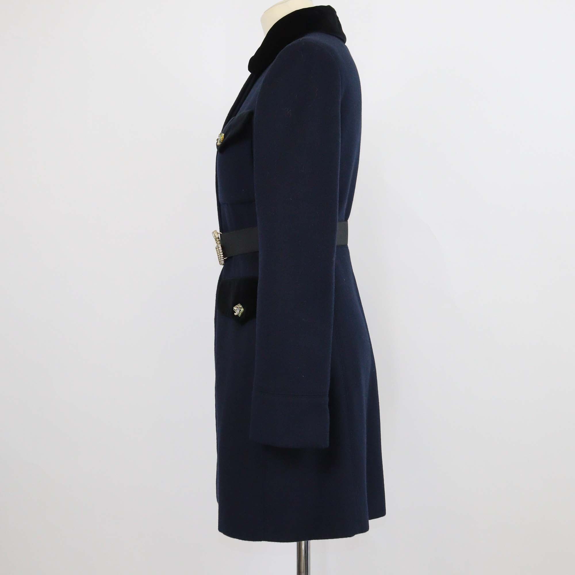 Gucci Navy Blue Wool Rajah Belted Coat
