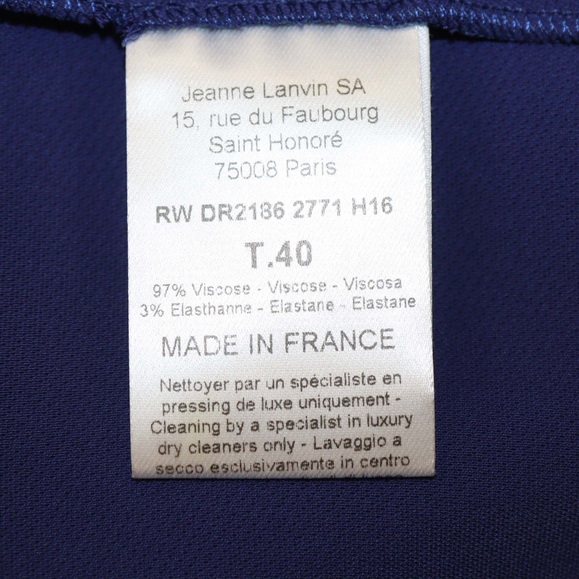 Lanvin Dark Blue Viscose Pleated V Neck Long Sleeve Slit Maxi Dress