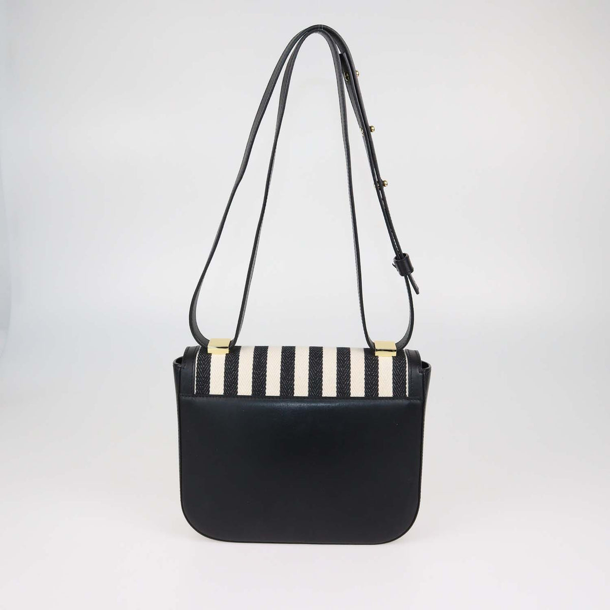 Demellier Black,White Striped Canvas and Leather The Vancouver Shoulder Bag