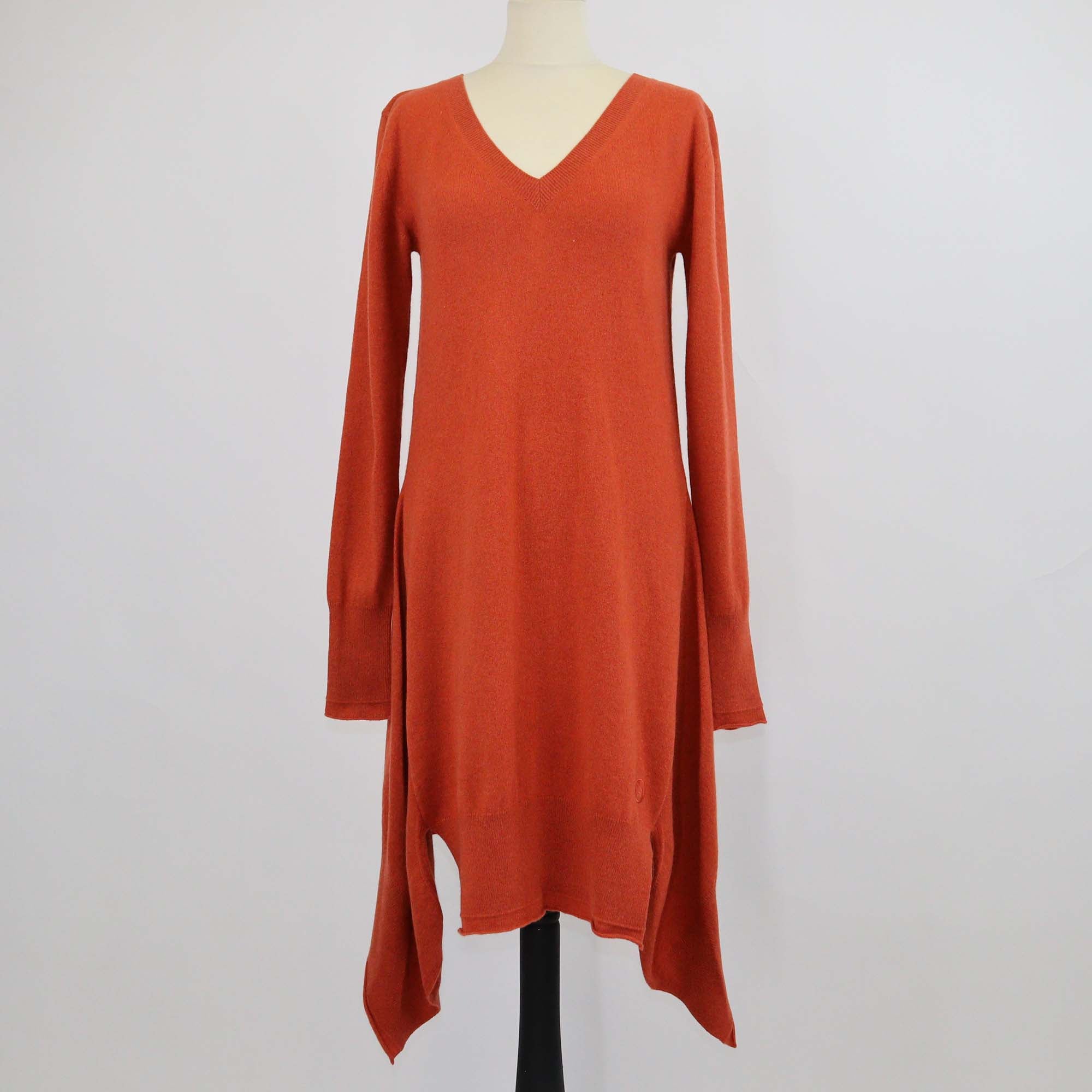 Stella McCartney Dark Orange Cashmere & Wool Knitted V Neck Sweater Dress