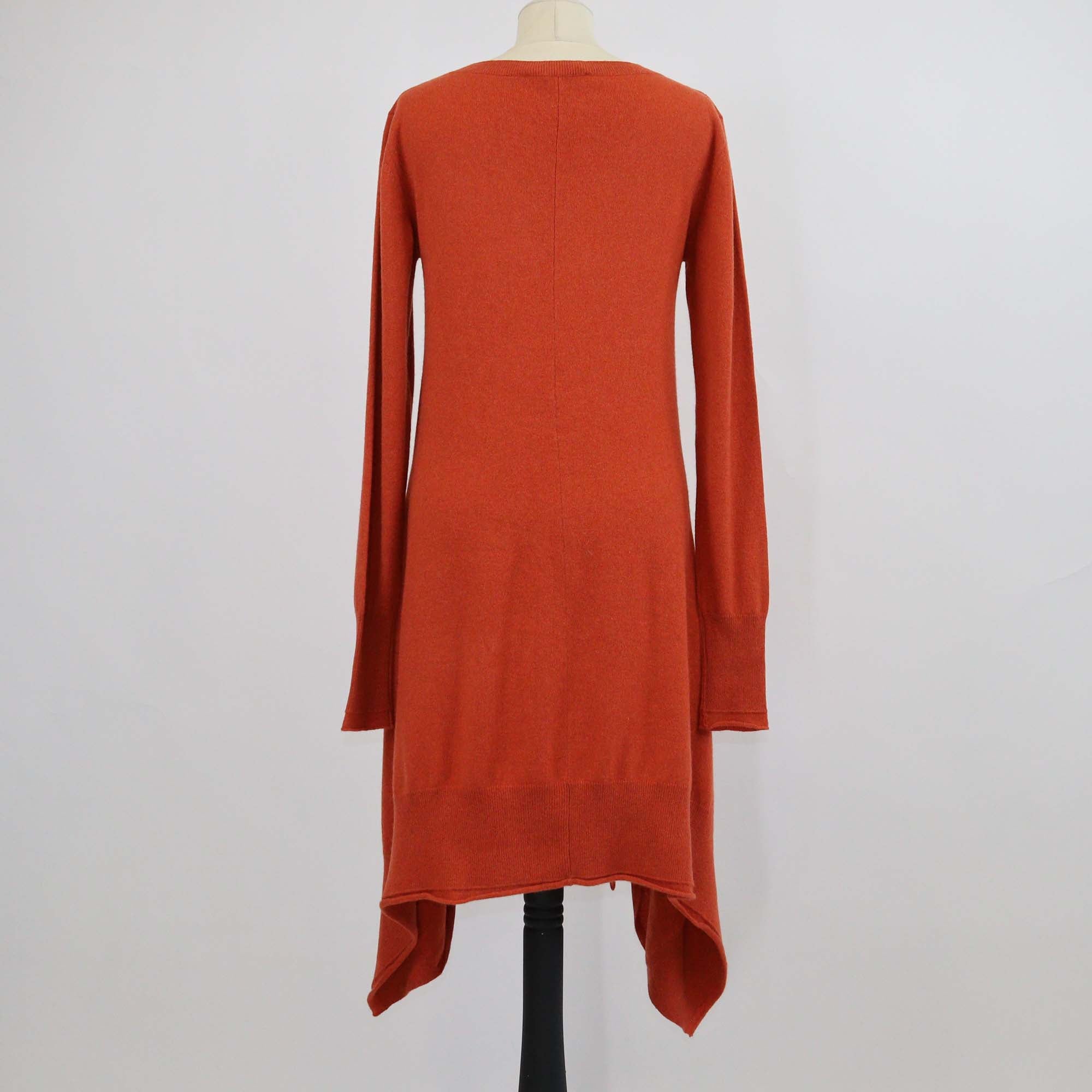 Stella McCartney Dark Orange Cashmere & Wool Knitted V Neck Sweater Dress