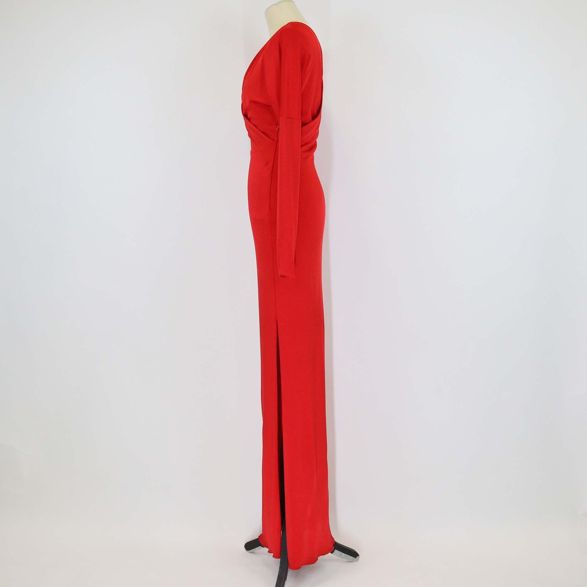 Blumarine Red Blend Viscose Open Back Long Sleeve Slit Maxi Dress