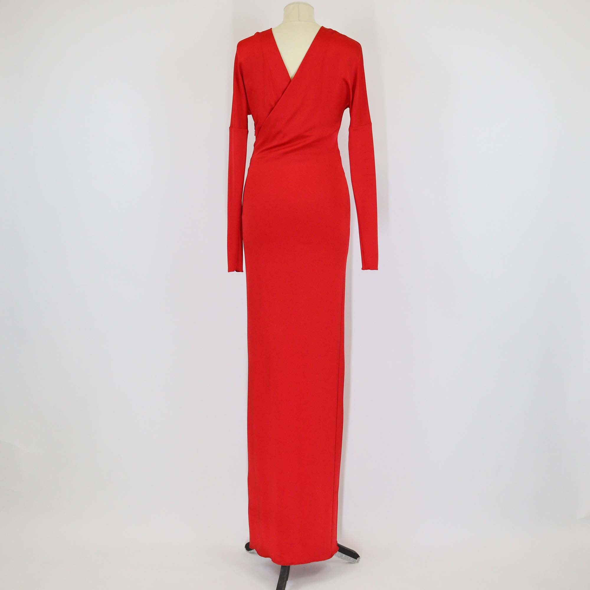 Blumarine Red Blend Viscose Open Back Long Sleeve Slit Maxi Dress